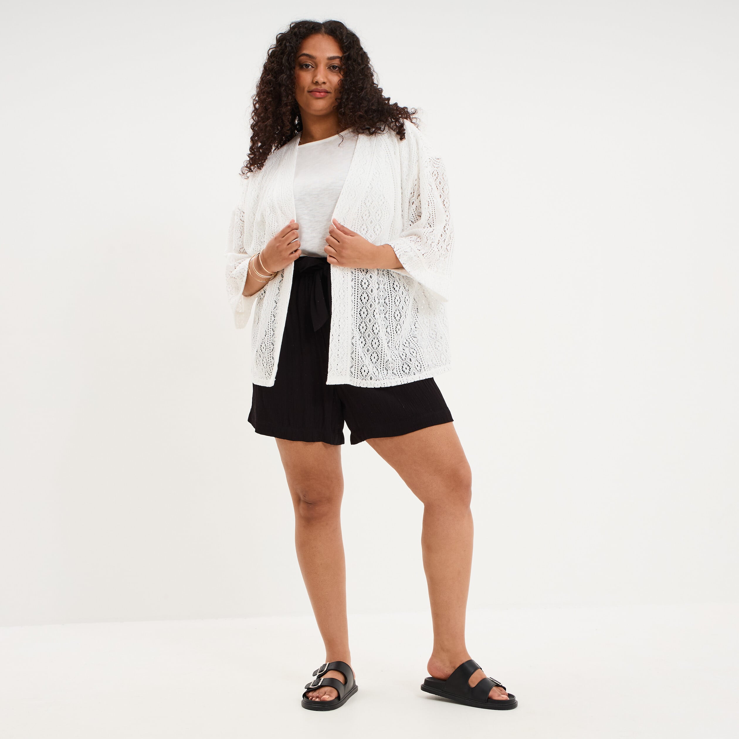 Gilet oversize effet dentelle blanc femme grande taille