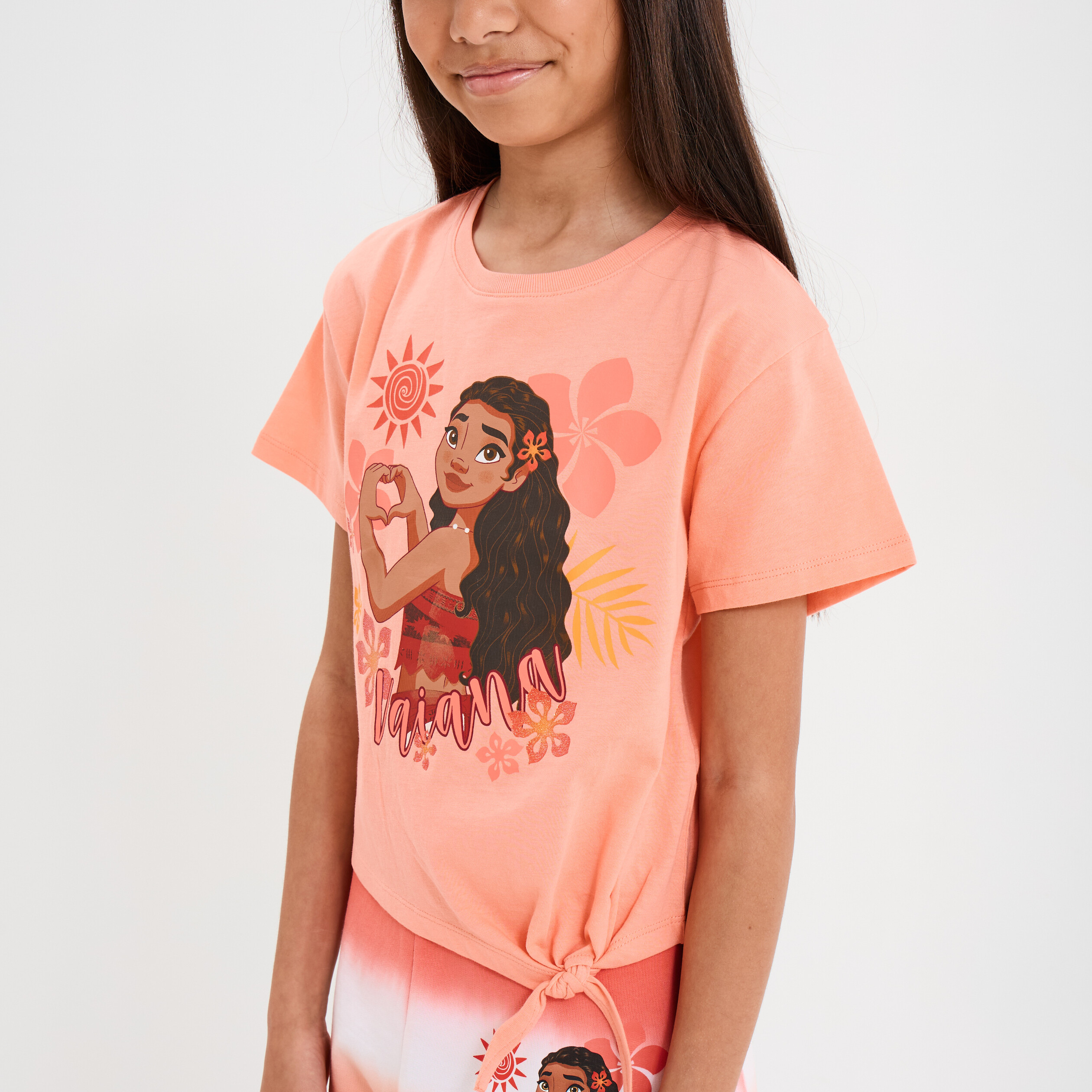 t shirt noue manches courtes vaiana orange corail fille T-shirt noué manches courtes Vaiana orange corail fille