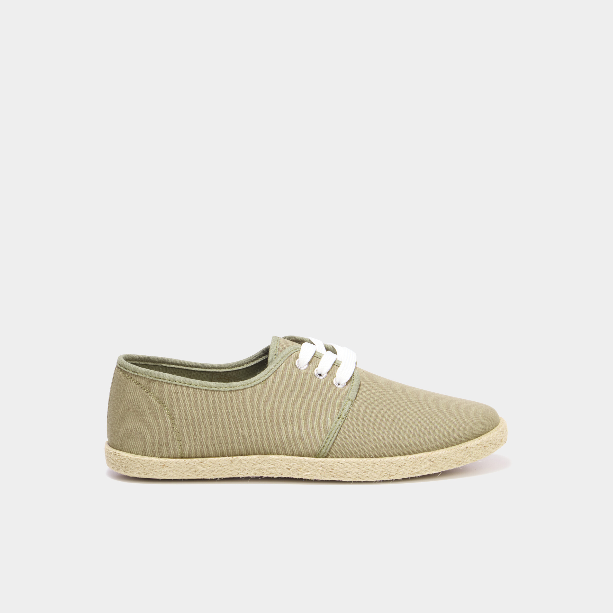 Derbies en toile &agrave; lacets vert kaki femme