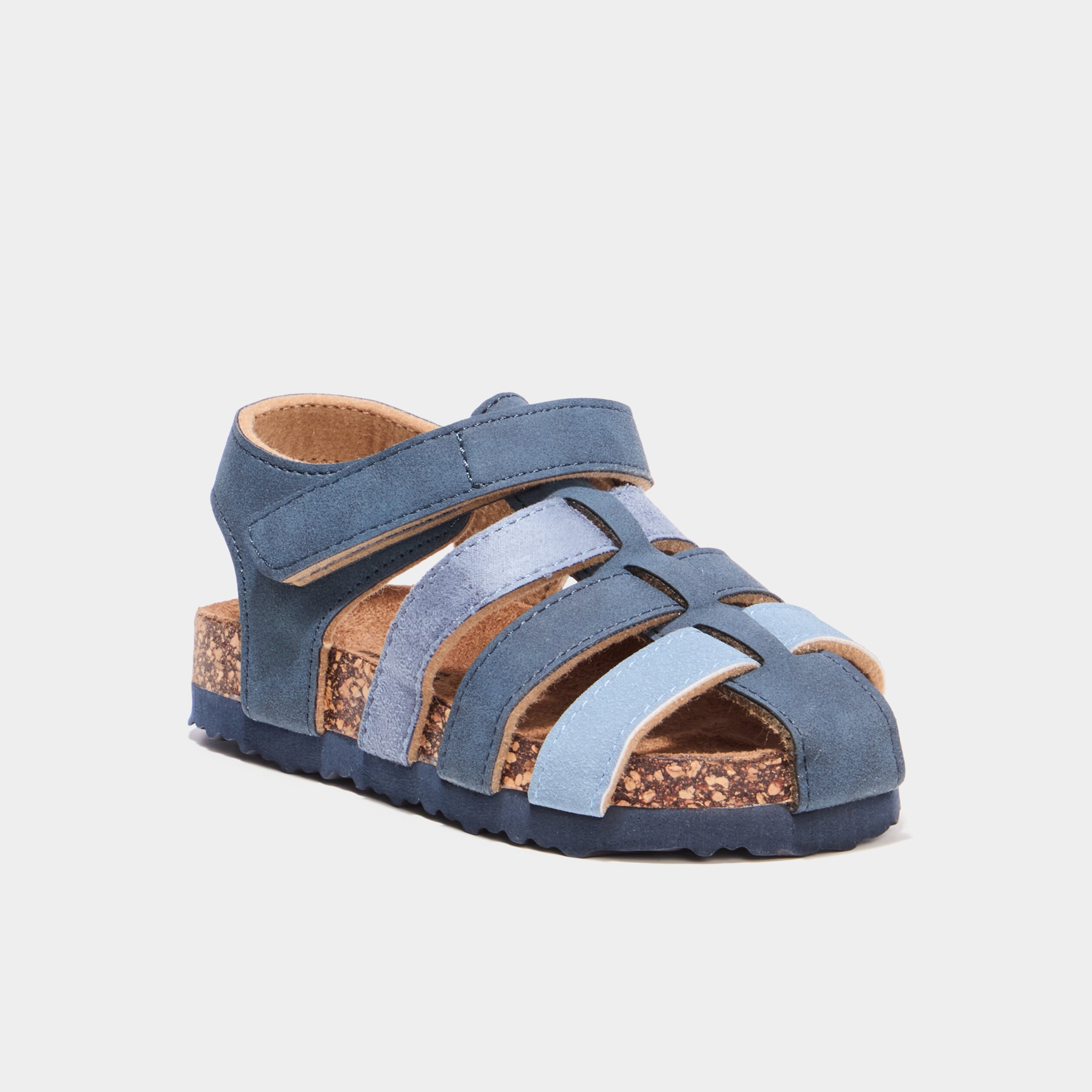Sandales bout ferm&eacute; avec scratchs bleu marine gar&ccedil;on