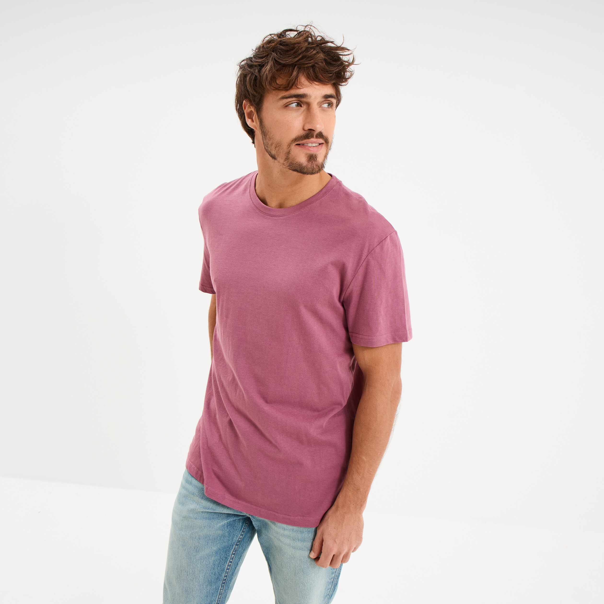 T-shirt droit en coton manches courtes mauve homme