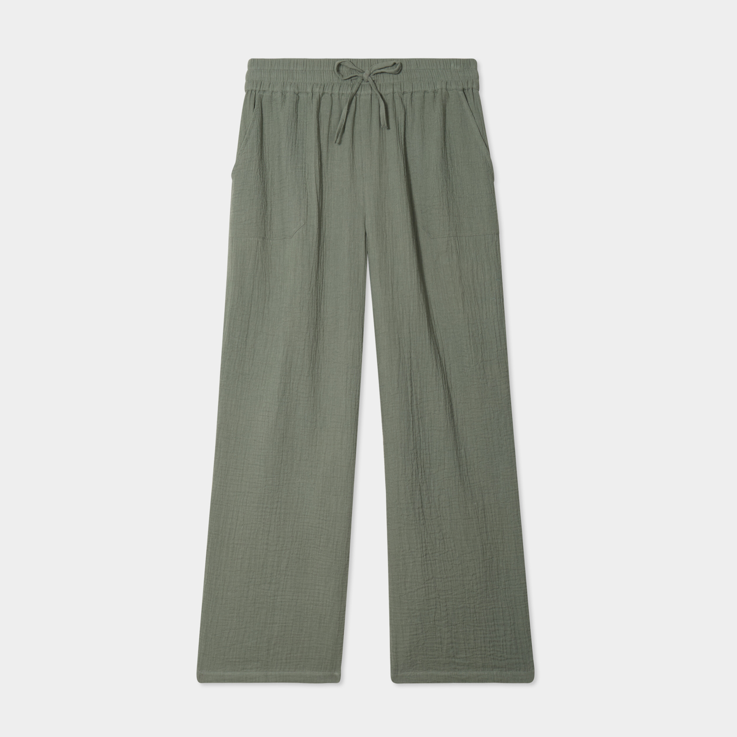 pantalon fluide elastique gaze de coton vert kaki femme Pantalon fluide élastiqué gaze de coton vert kaki femme