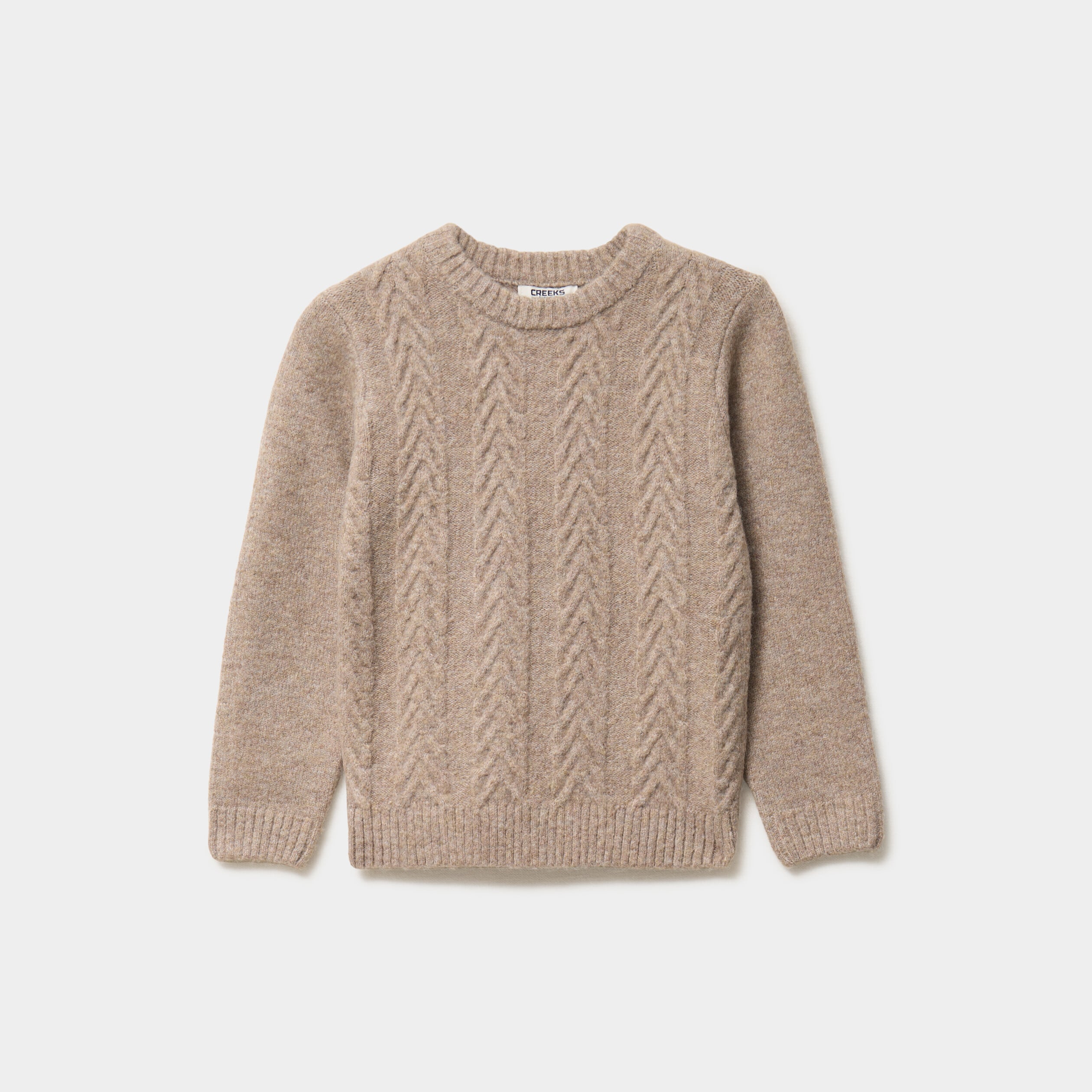 Pull manches longues col rond beige gar&ccedil;on