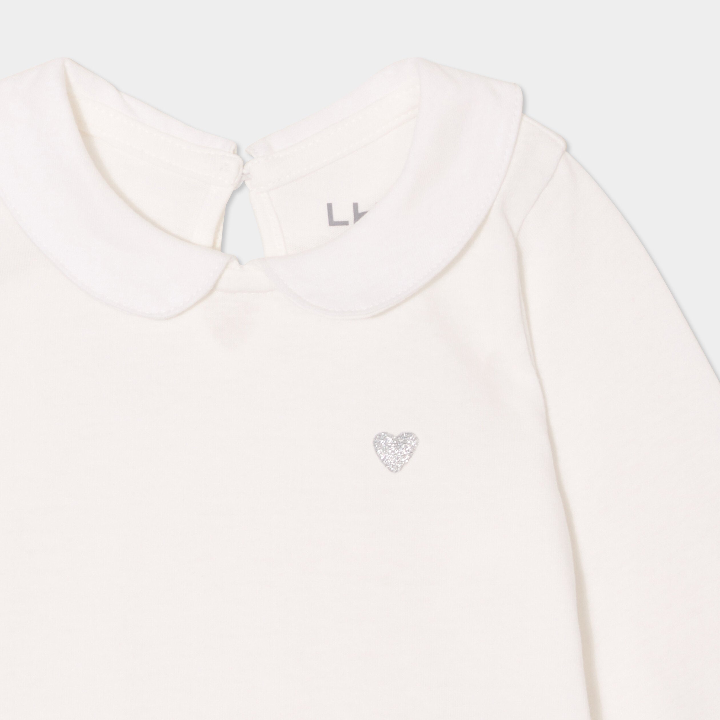 t shirt col claudine manches longues blanc bebef T-shirt col claudine manches longues blanc bébé fille