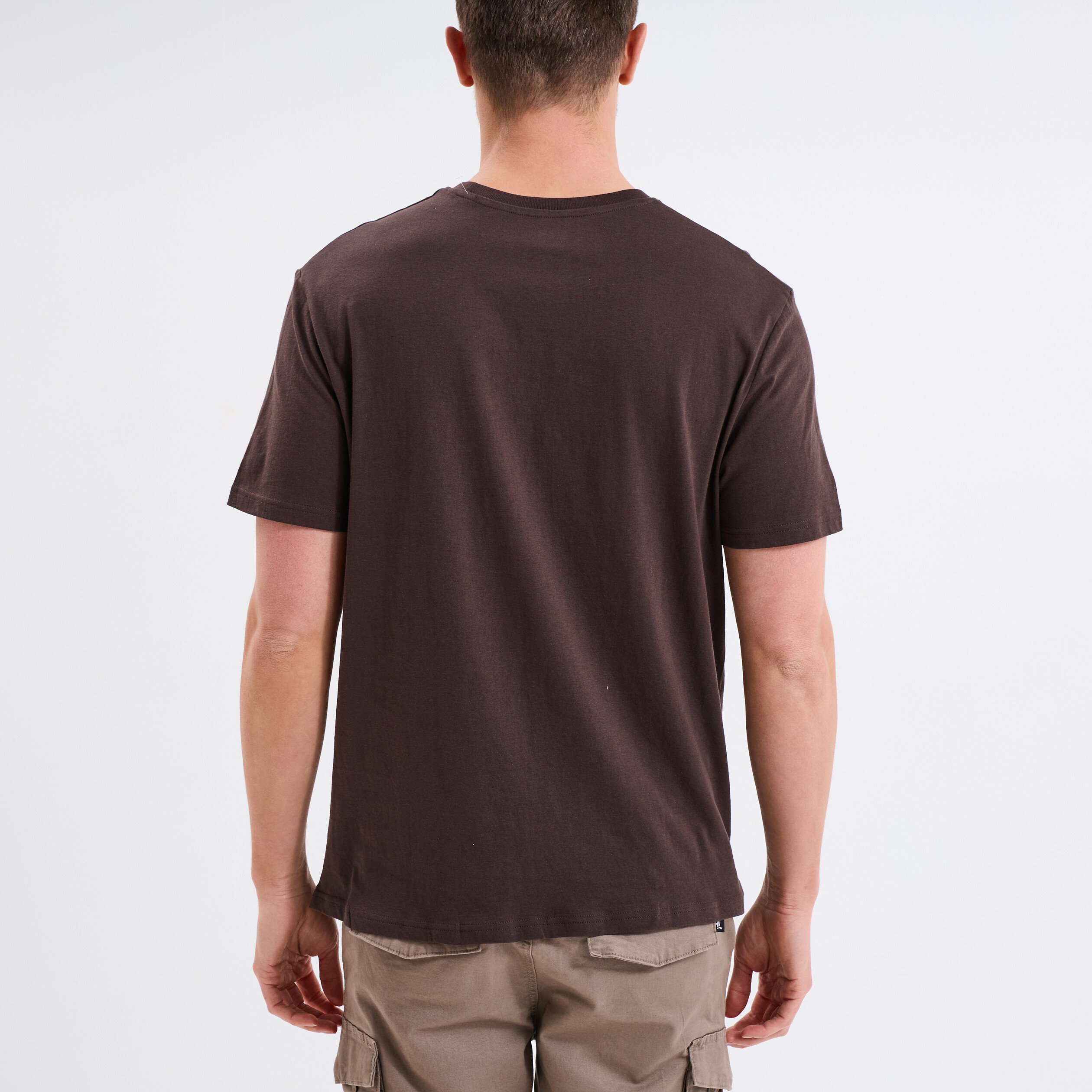 T-shirt en coton manches courtes marron foncé homme