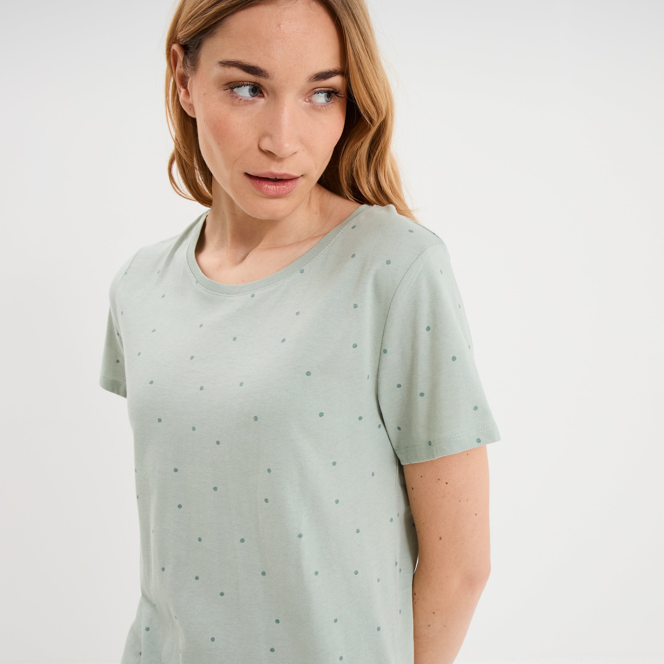 Ensemble pyjama t-shirt pantalon coton vert pastel femme