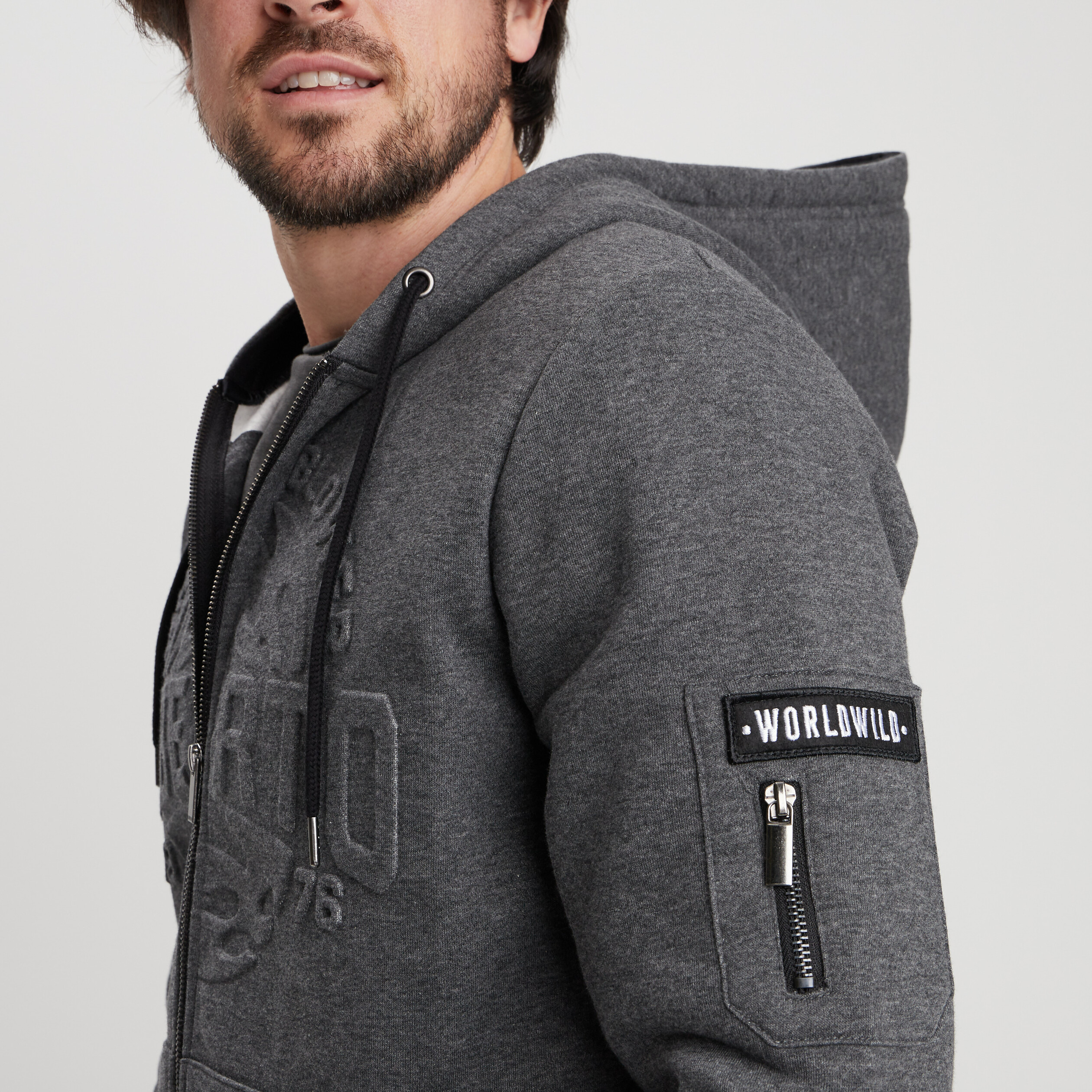 Sweat zippé à capuche Liberto gris foncé homme