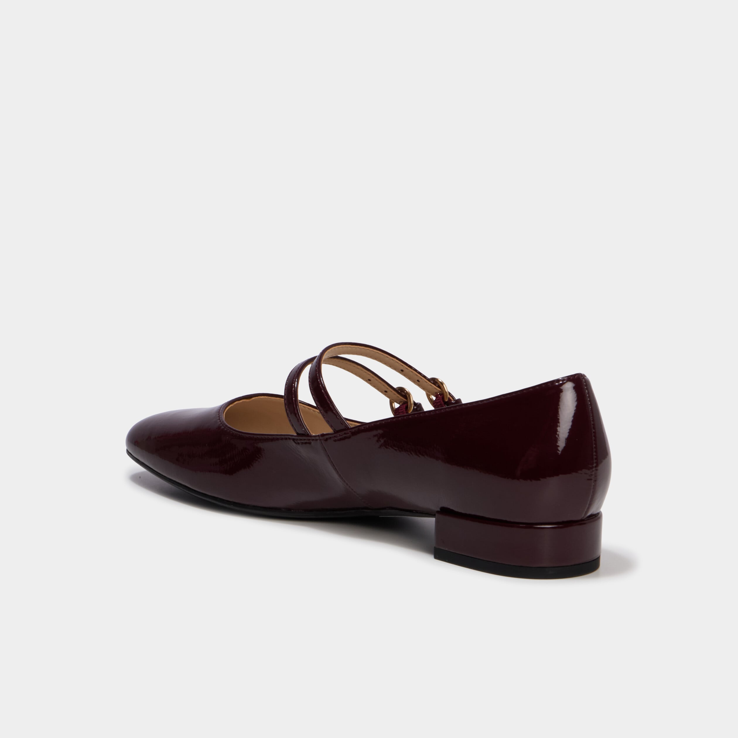 Ballerine femme effet verni double bride bordeaux femme