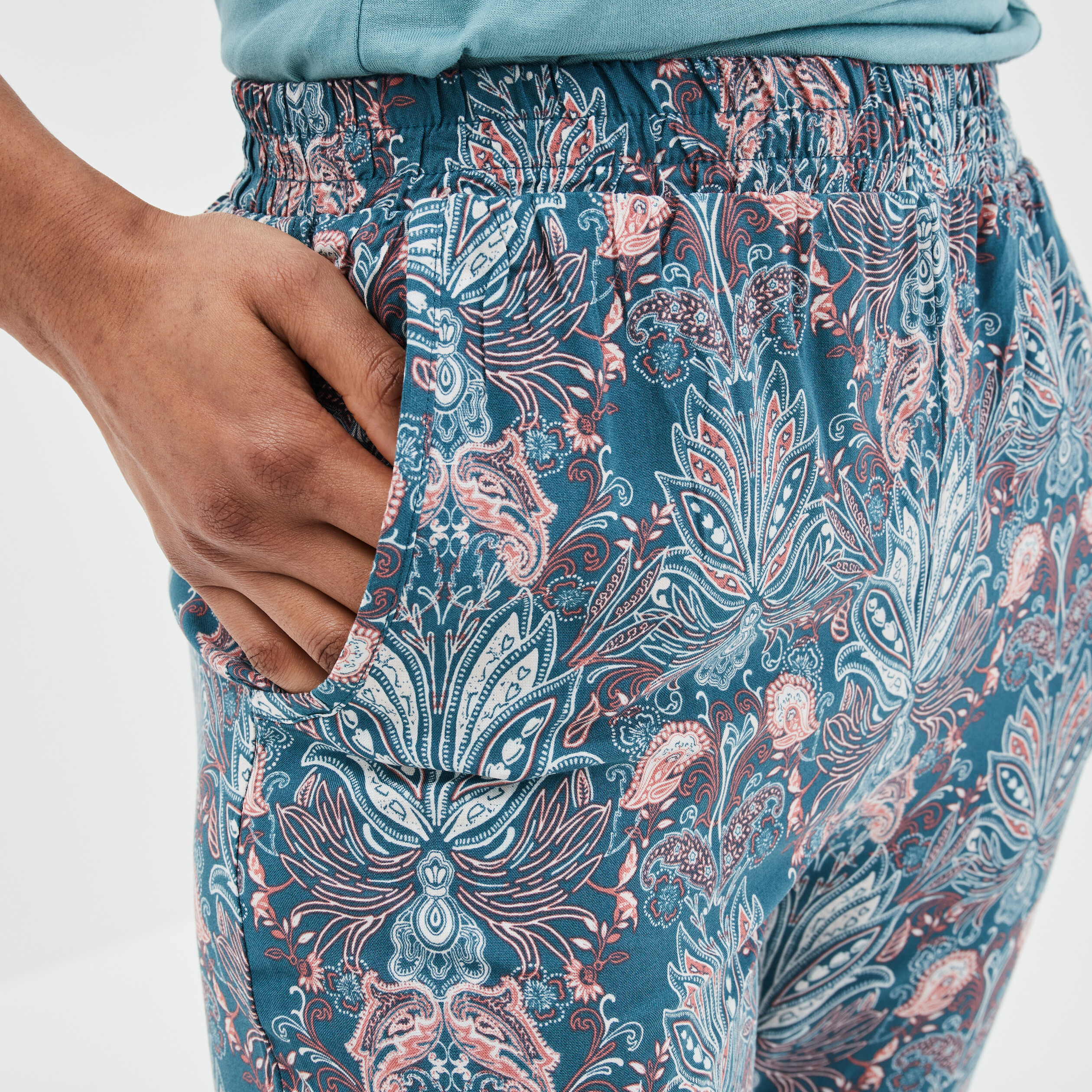 pantalon de pyjama fluide taille haute bleu femme Pantalon de pyjama fluide taille haute bleu femme