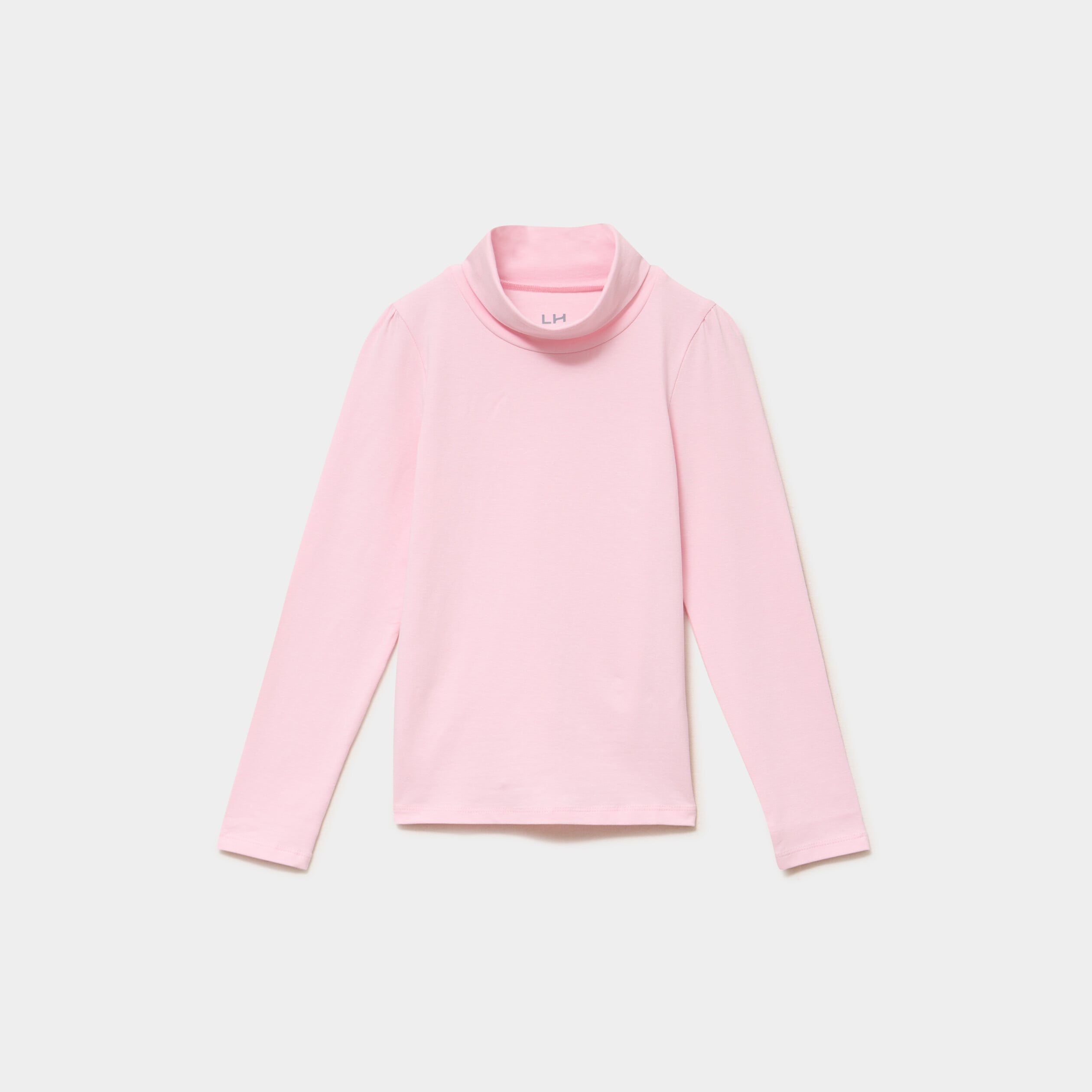 T-shirt col roul&eacute; manches longues coton rose clair fille