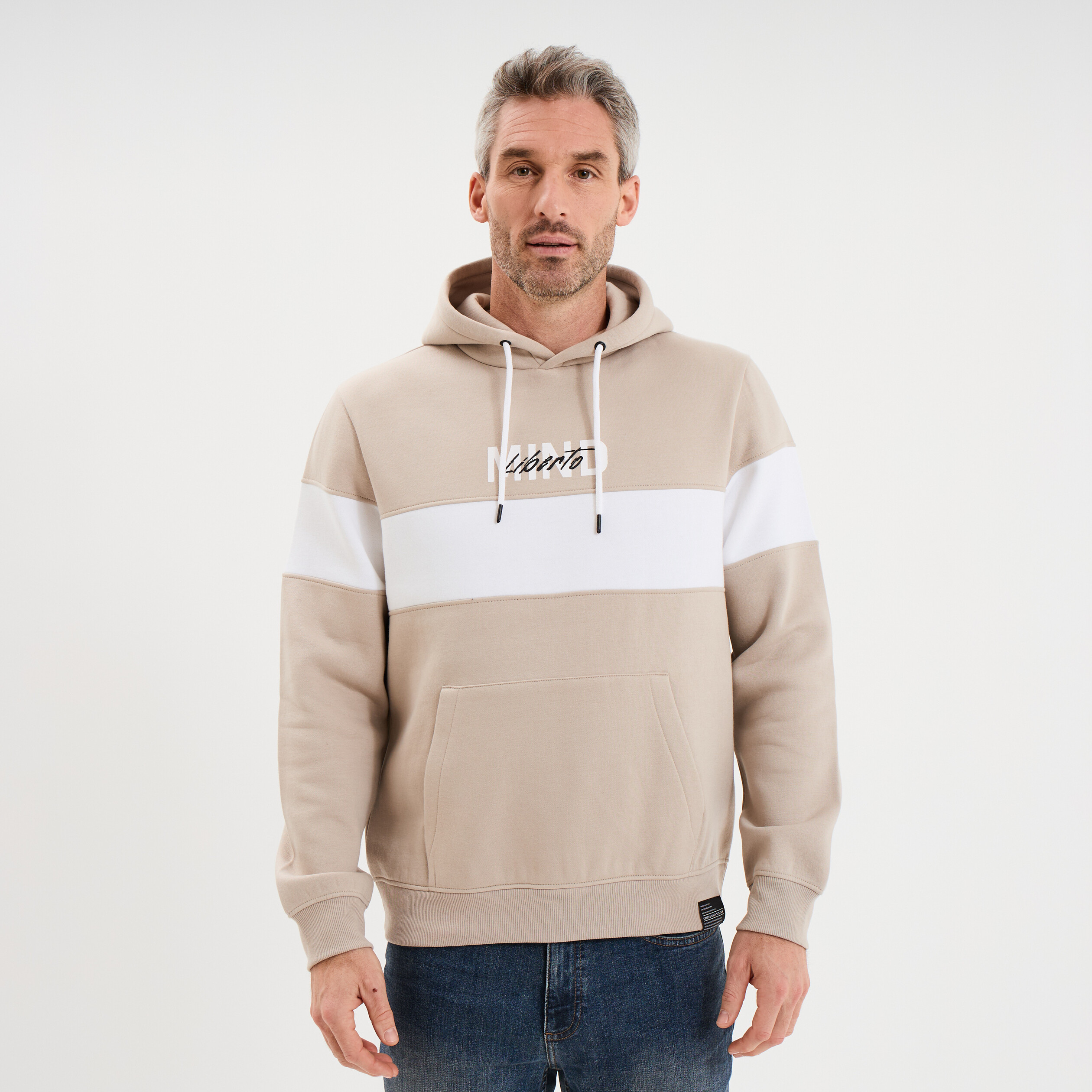 Sweat hoodie molleton manches longues gris clair homme