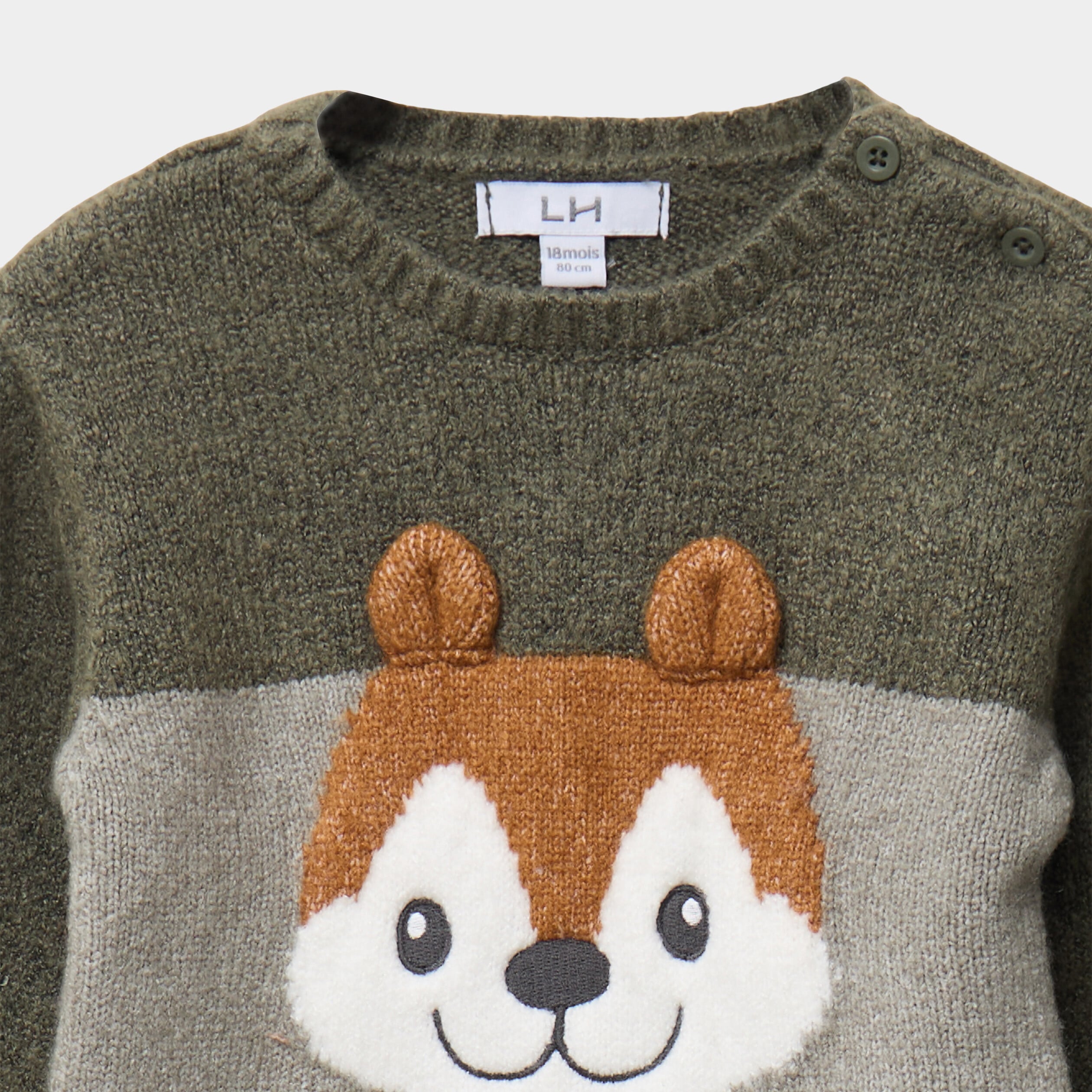 Pull col rond manches longues vert kaki b&eacute;b&eacute; gar&ccedil;on