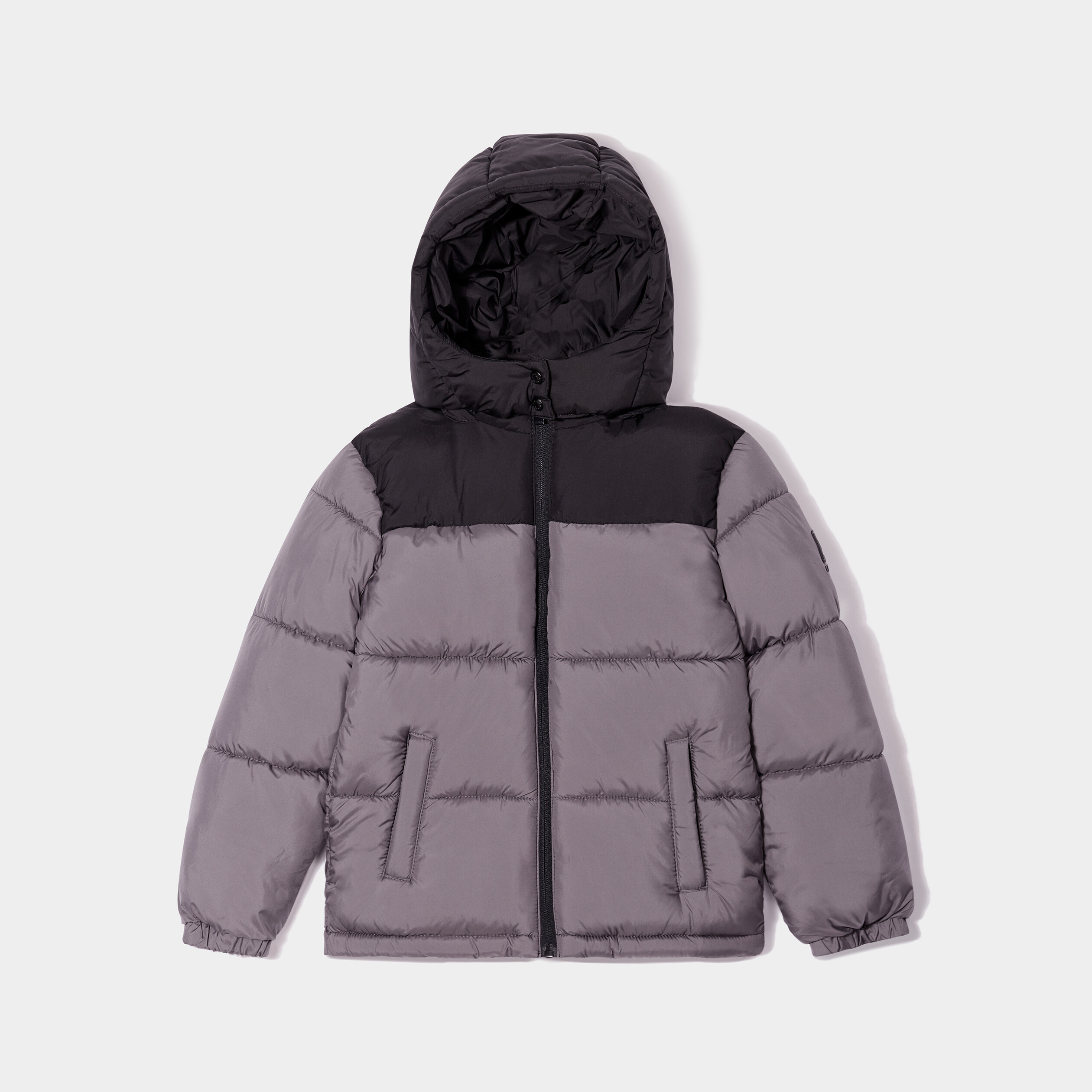 Doudoune courte à capuche gris garçon