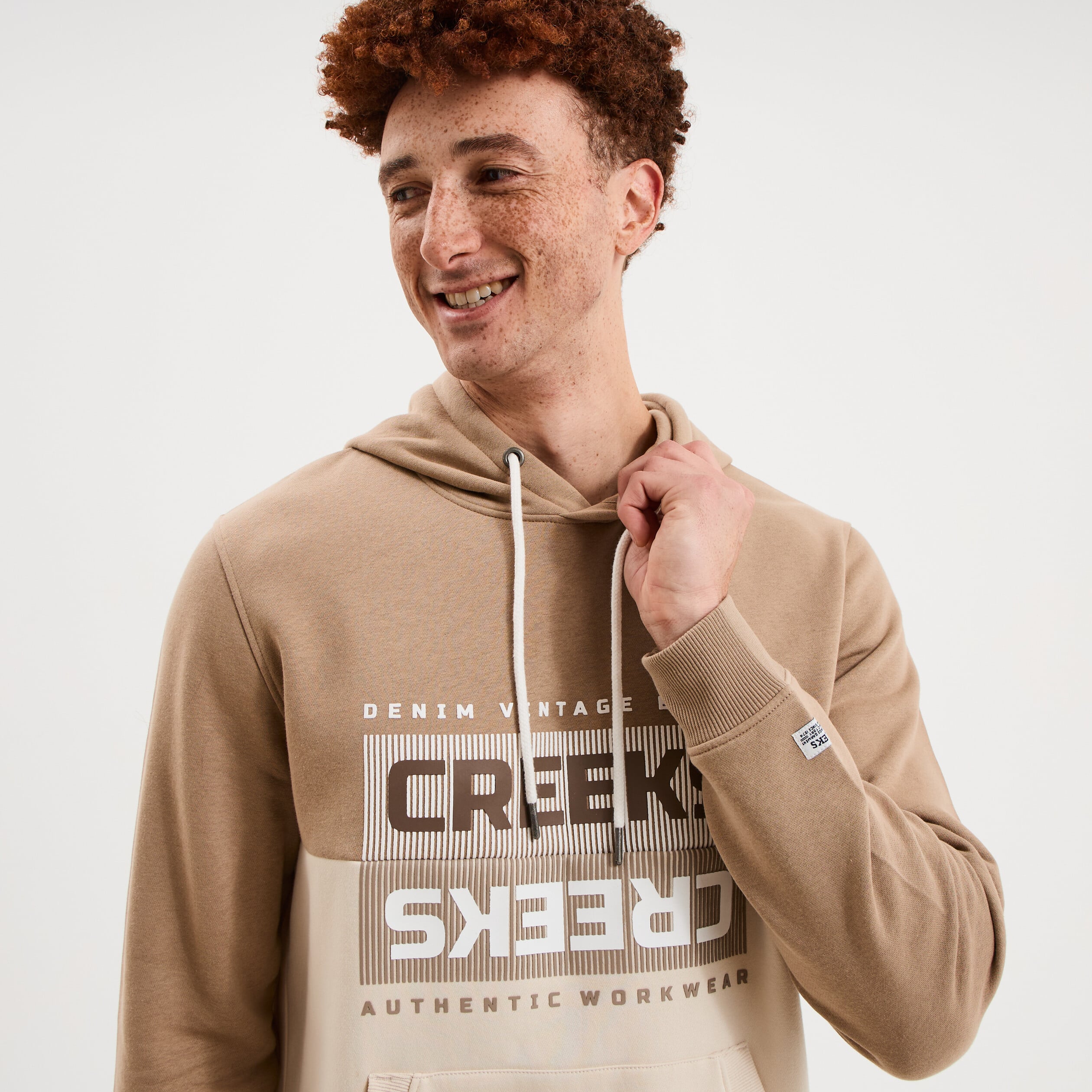 Sweat hoodie &agrave; capuche molleton taupe homme