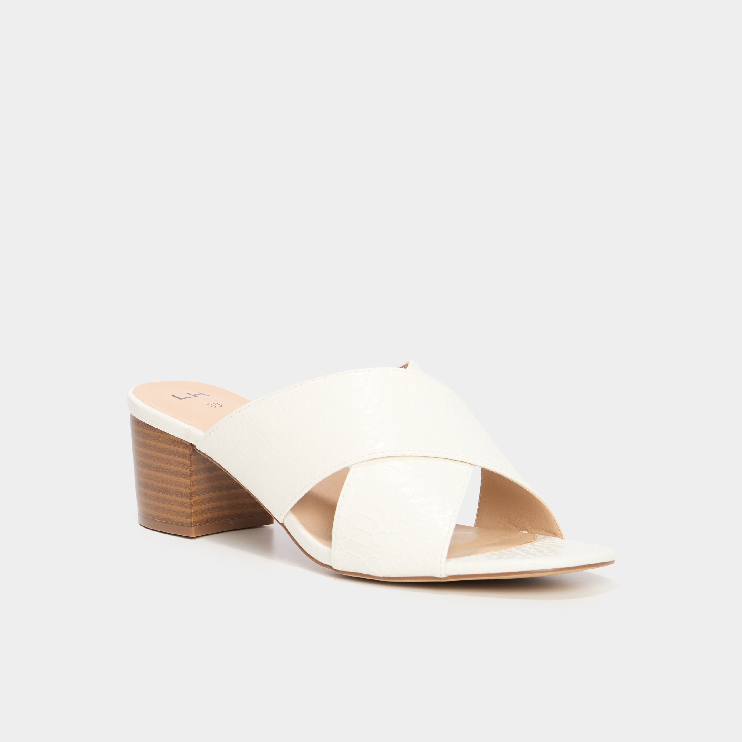 Mules &agrave; talons brides crois&eacute;es blanc femme