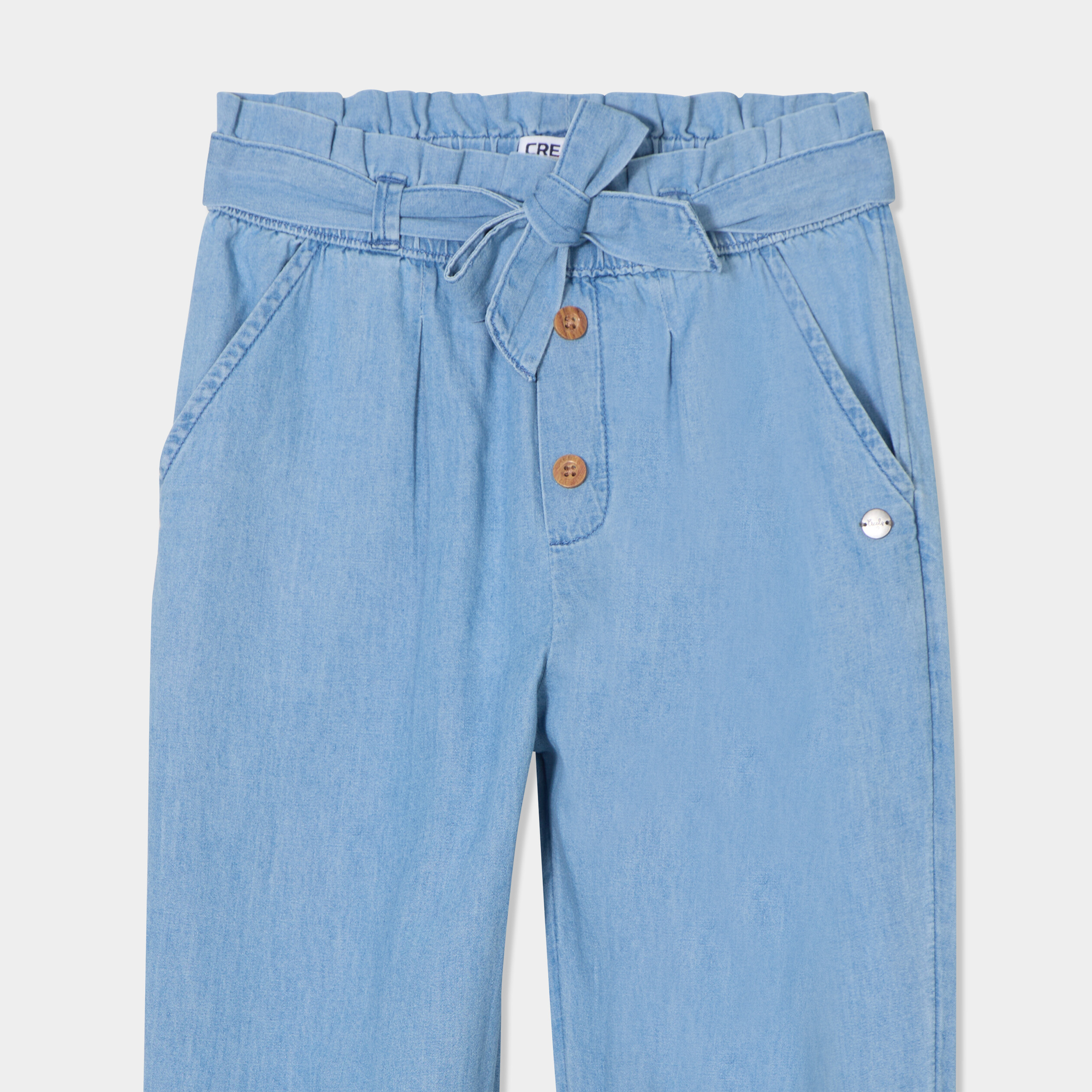 pantalon slouchy fluide ceinture en jean denim double stone fille Pantalon slouchy fluide ceinturé en jean denim double stone fille