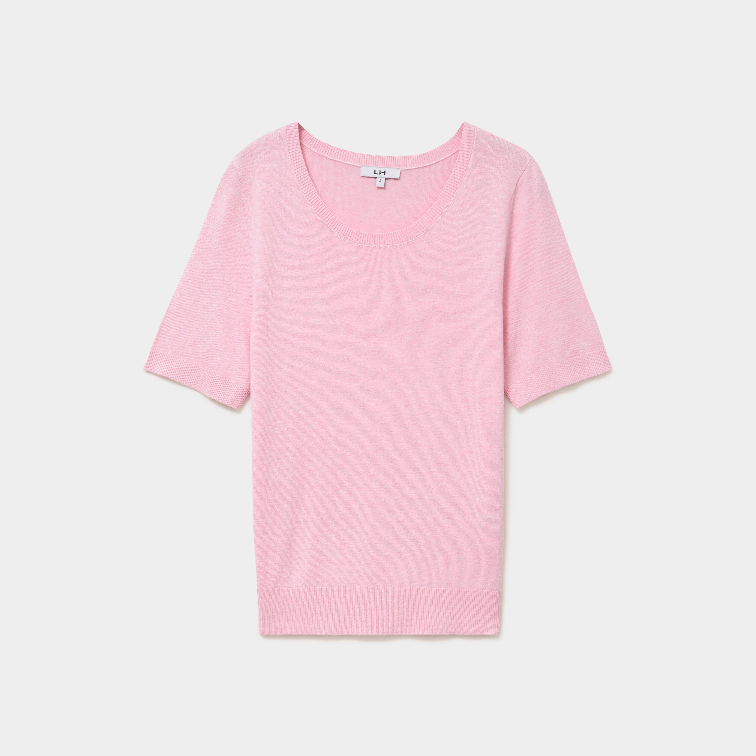 Pull manches courtes col rond rose clair femme