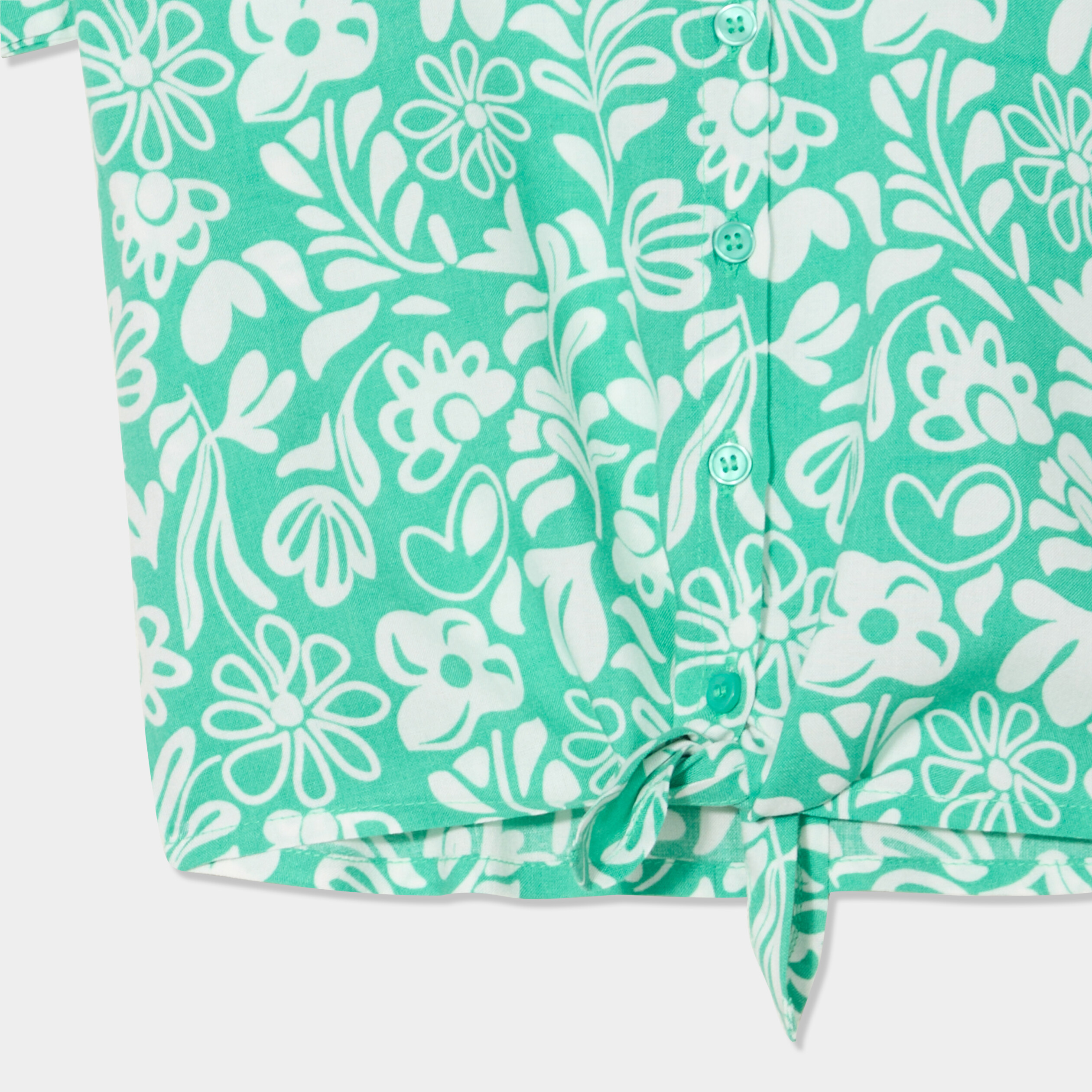 Chemise nou&eacute;e manches courtes vert fille