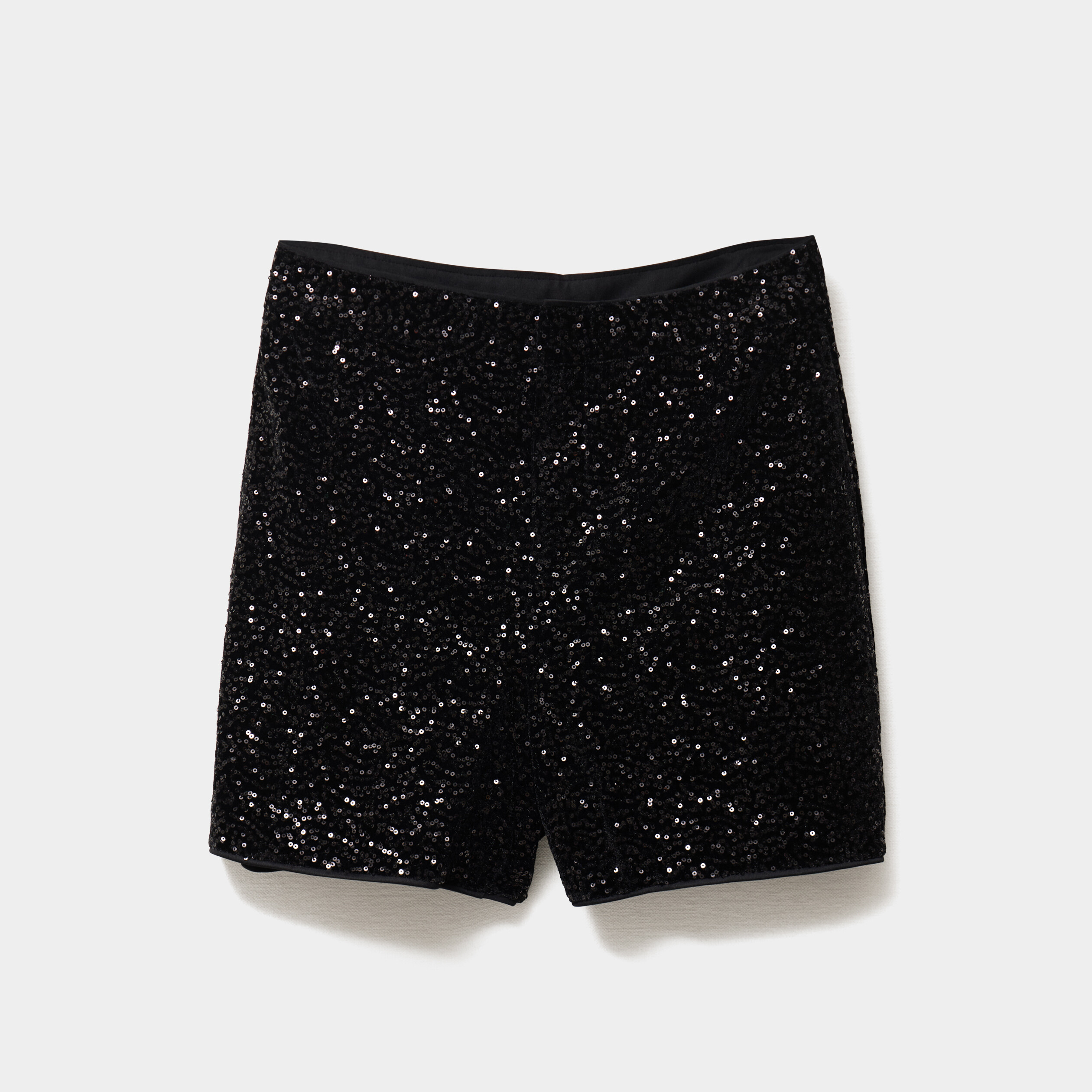 Short &agrave; sequins taille haute noir femme