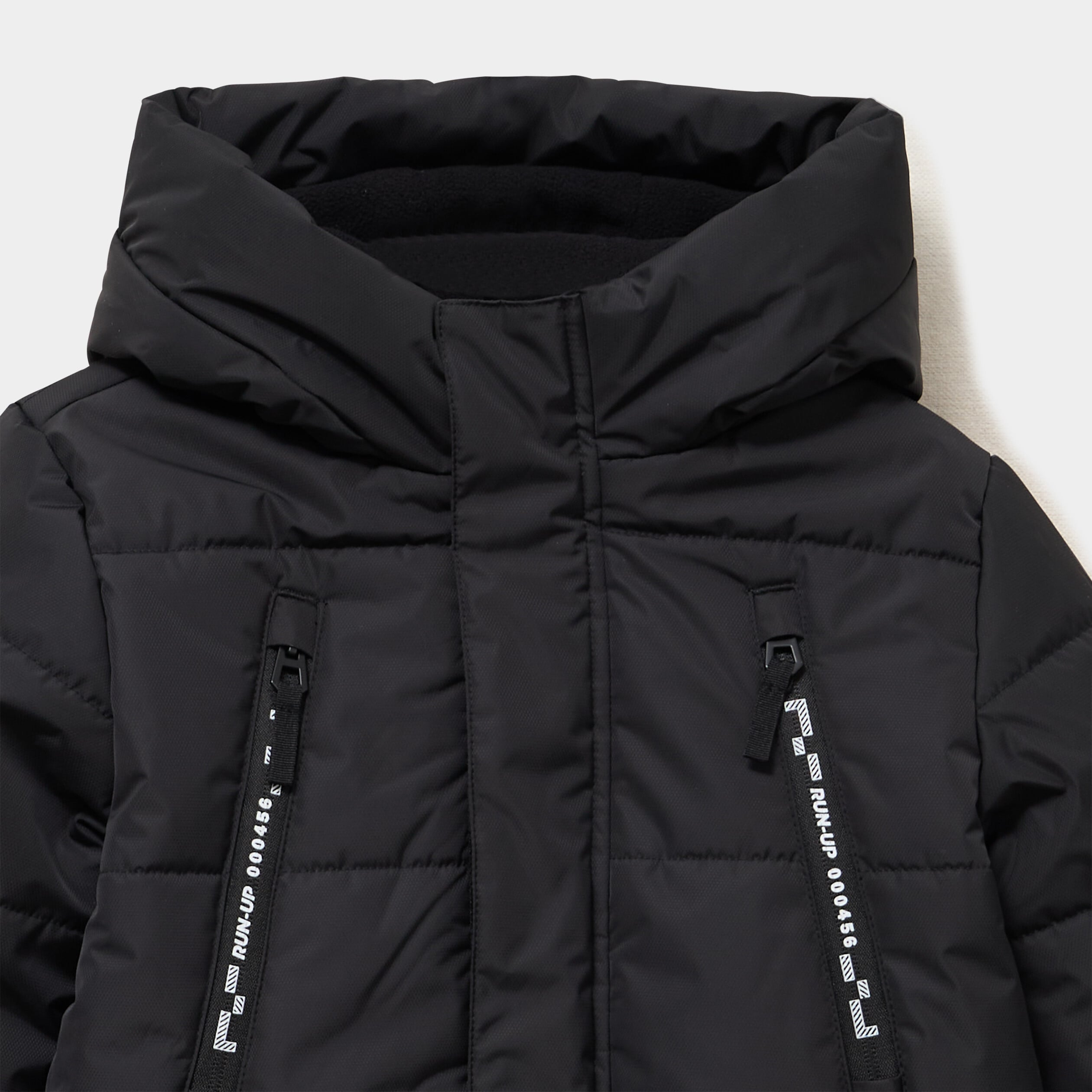 Doudoune longue d&eacute;perlante &agrave; capuche noir gar&ccedil;on