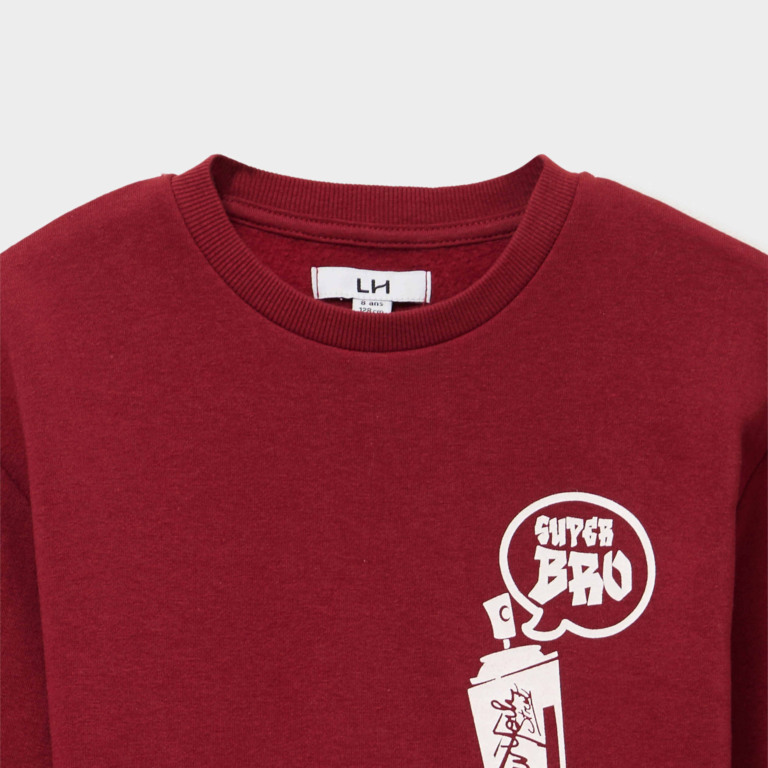 Sweat col rond oversize manches longues rouge fonc&eacute; gar&ccedil;on