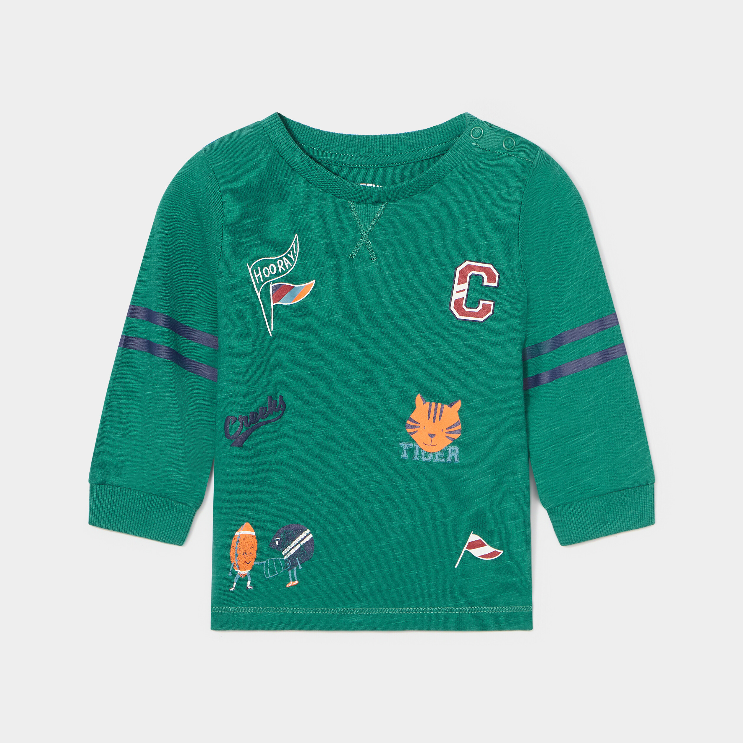 T-shirt col rond épaule boutonnée Creeks vert émeraude bébé garçon