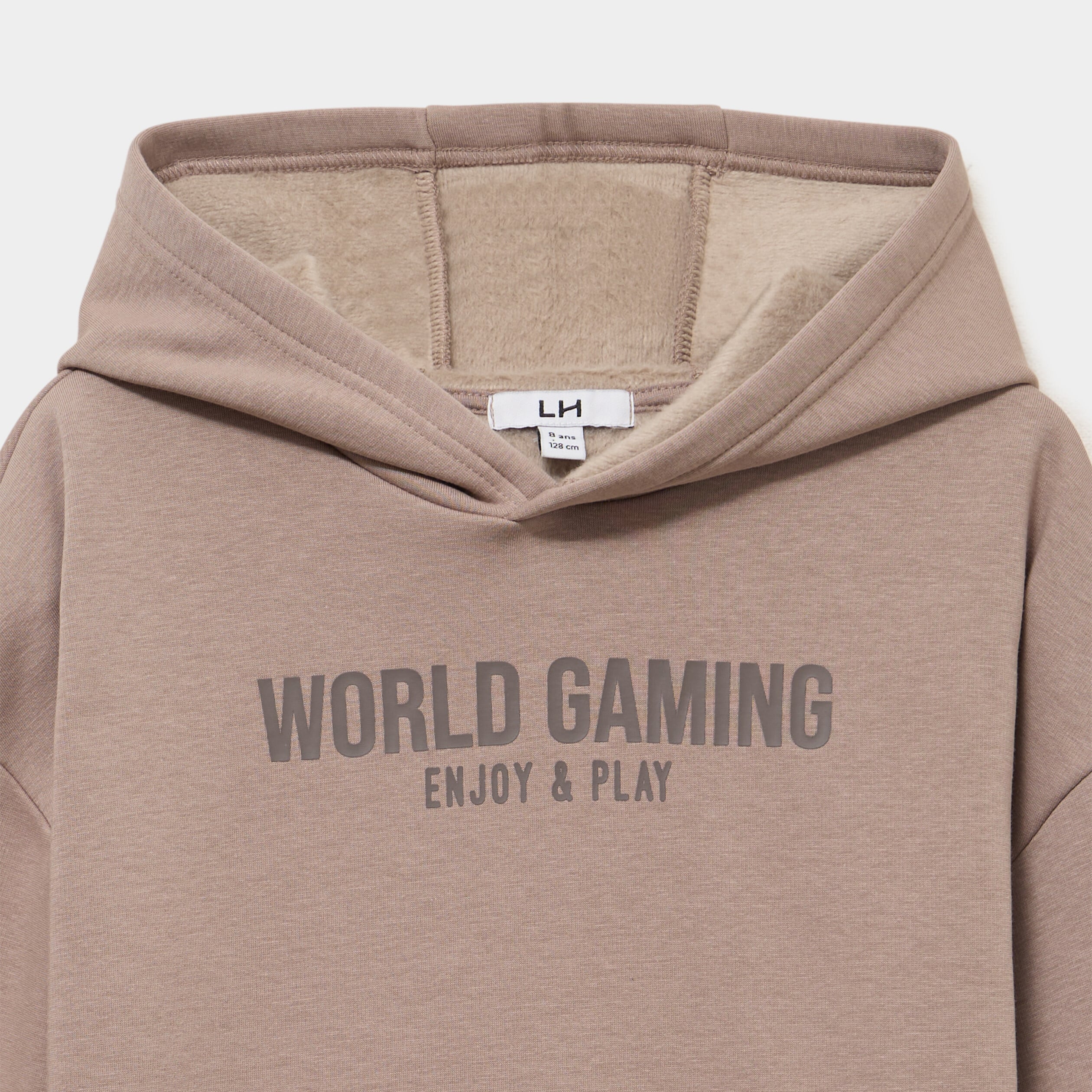 Sweat hoodie doubl&eacute; &agrave; capuche oversize taupe gar&ccedil;on
