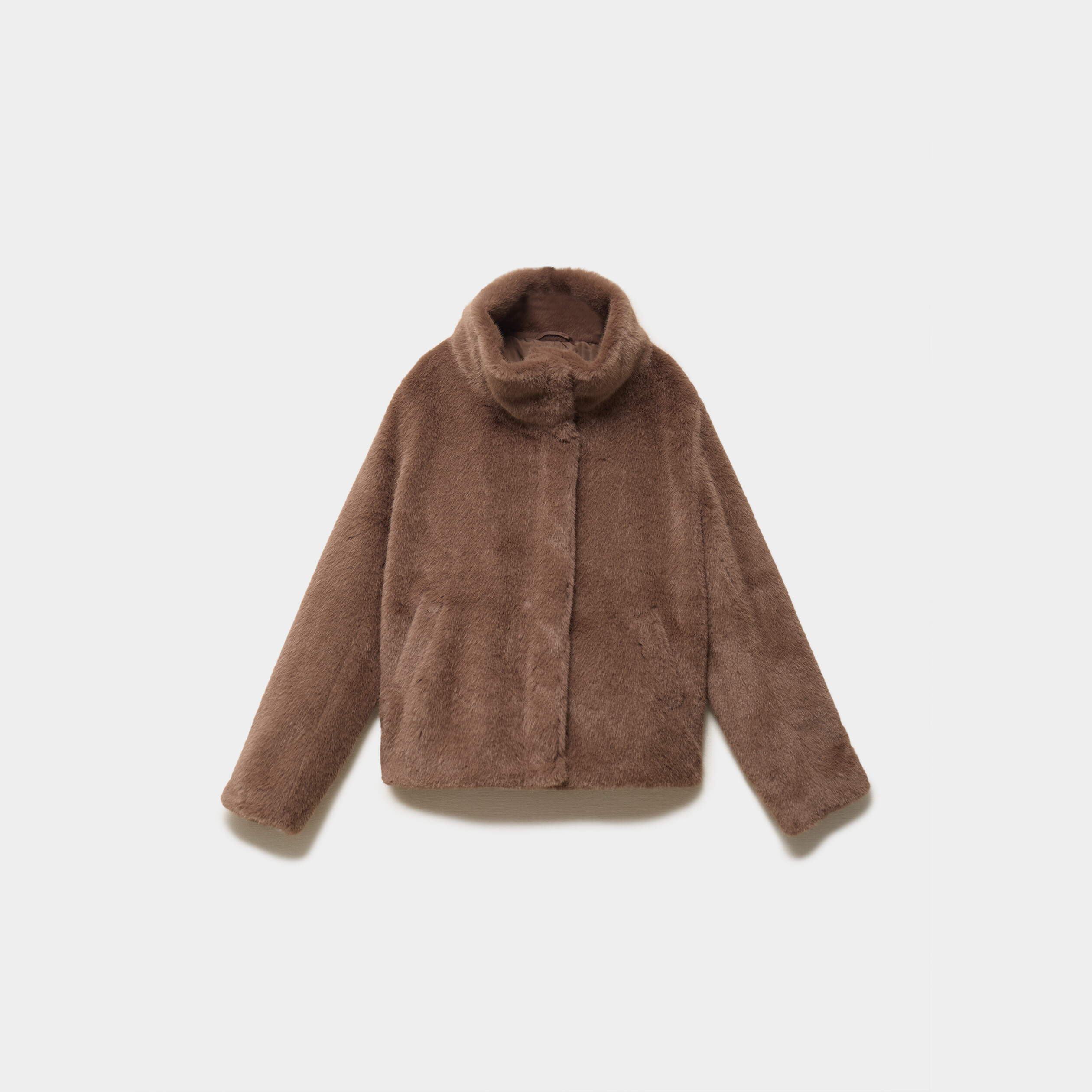 Veste fausse fourrure col montant taupe femme