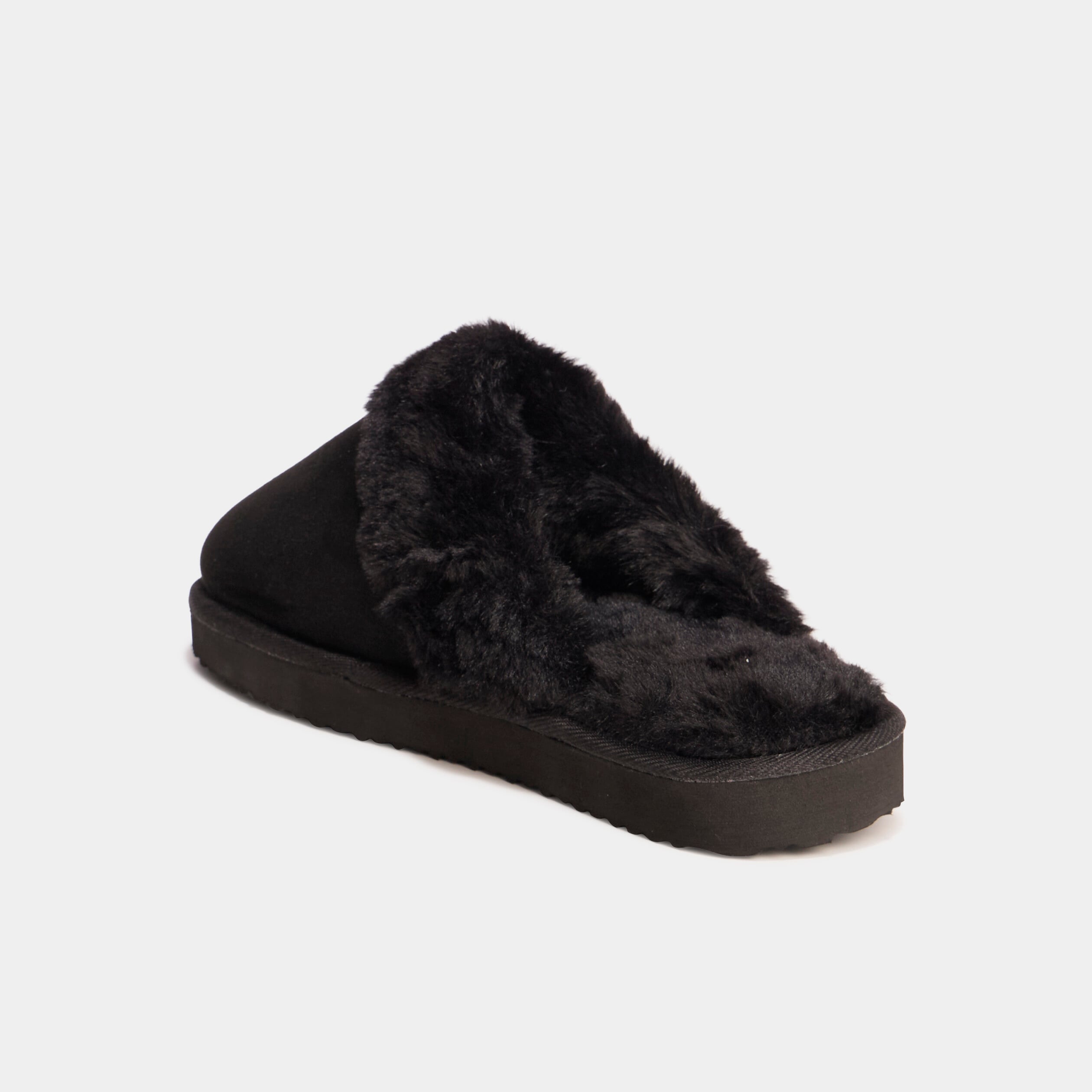Chaussons mules fourr&eacute;s noir femme