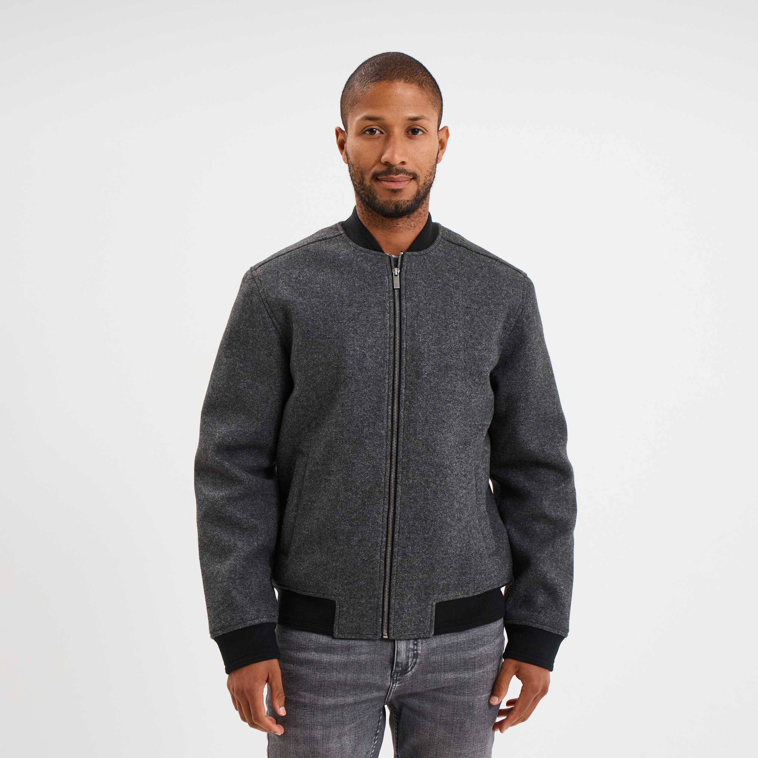 Blouson doubl&eacute; col teddy gris fonc&eacute; homme