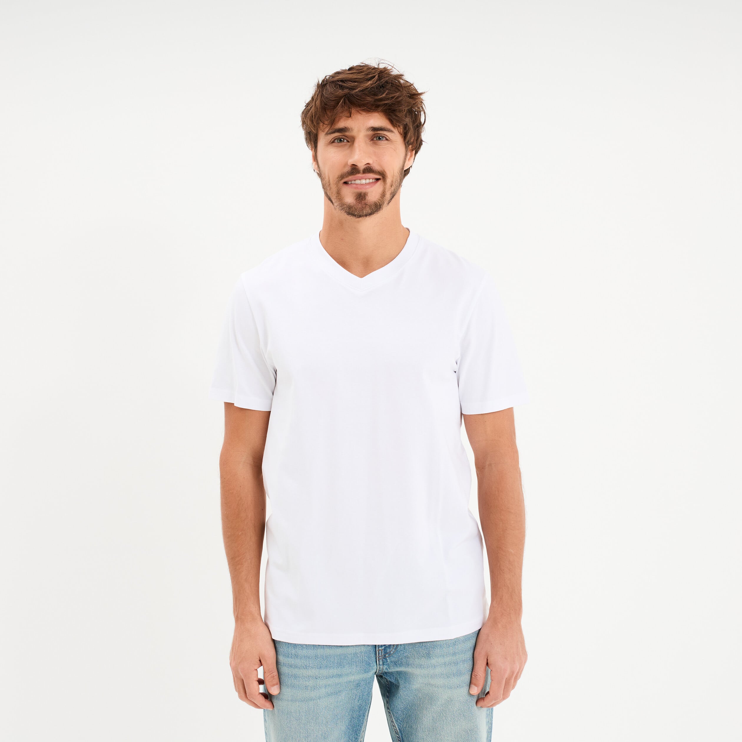 T-shirt col V slim stretch blanc homme