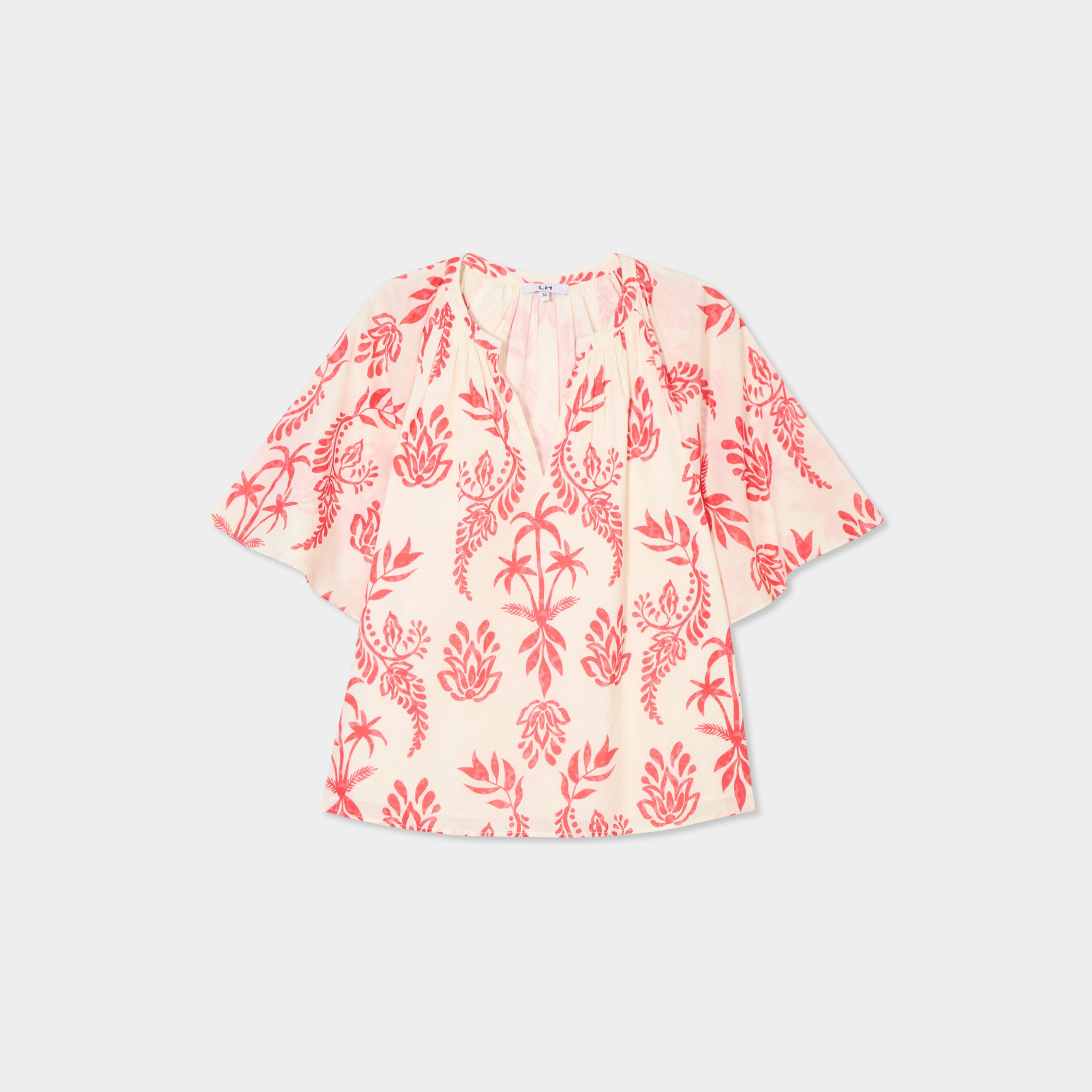 blouse manches courtes papillons coton ecru femme Blouse manches courtes papillons coton ecru femme