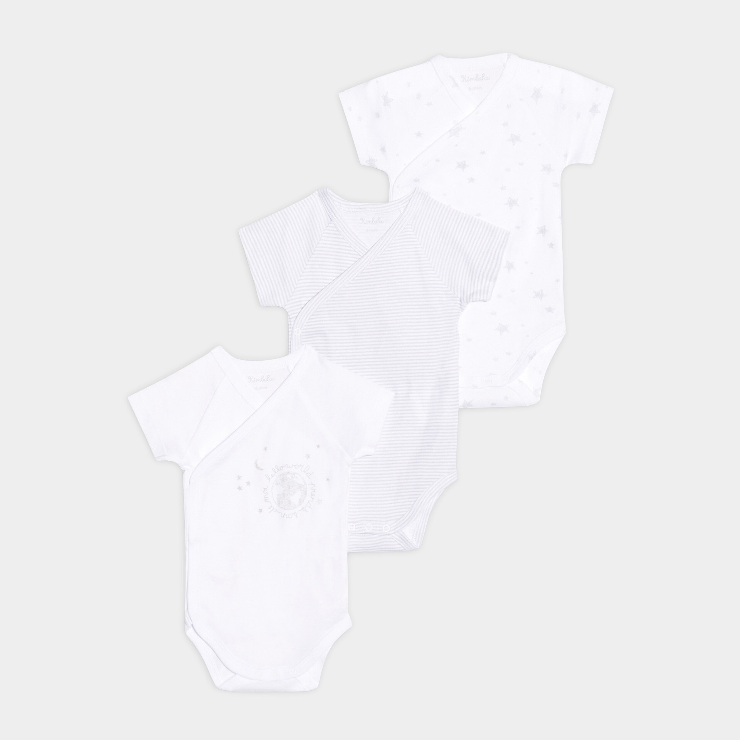 lot 3 bodies coton manches courtes blanc bebe Lot 3 bodies coton manches courtes blanc bébé