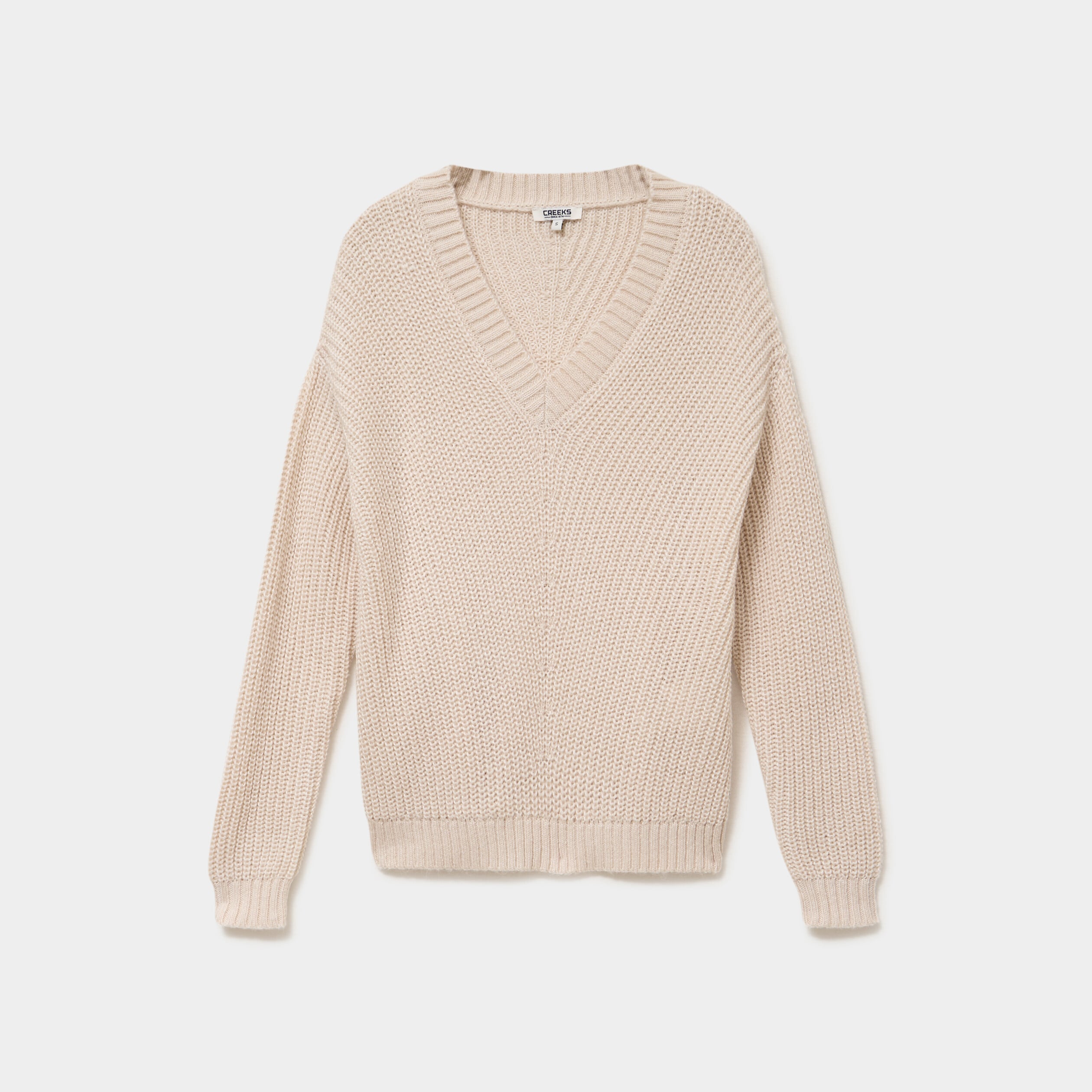Pull col en V ecru femme