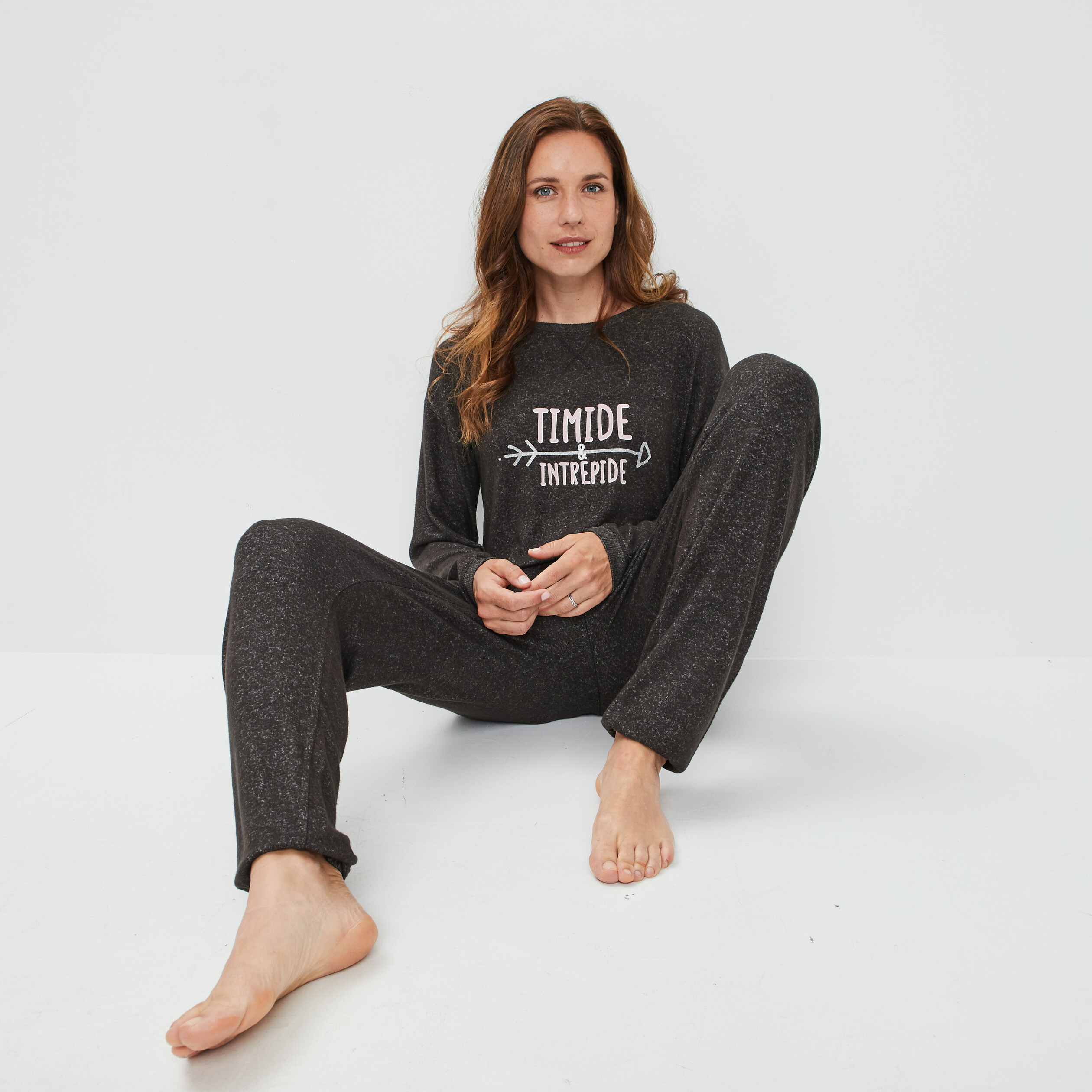Ensemble pyjama 2 pièces gris foncé femme