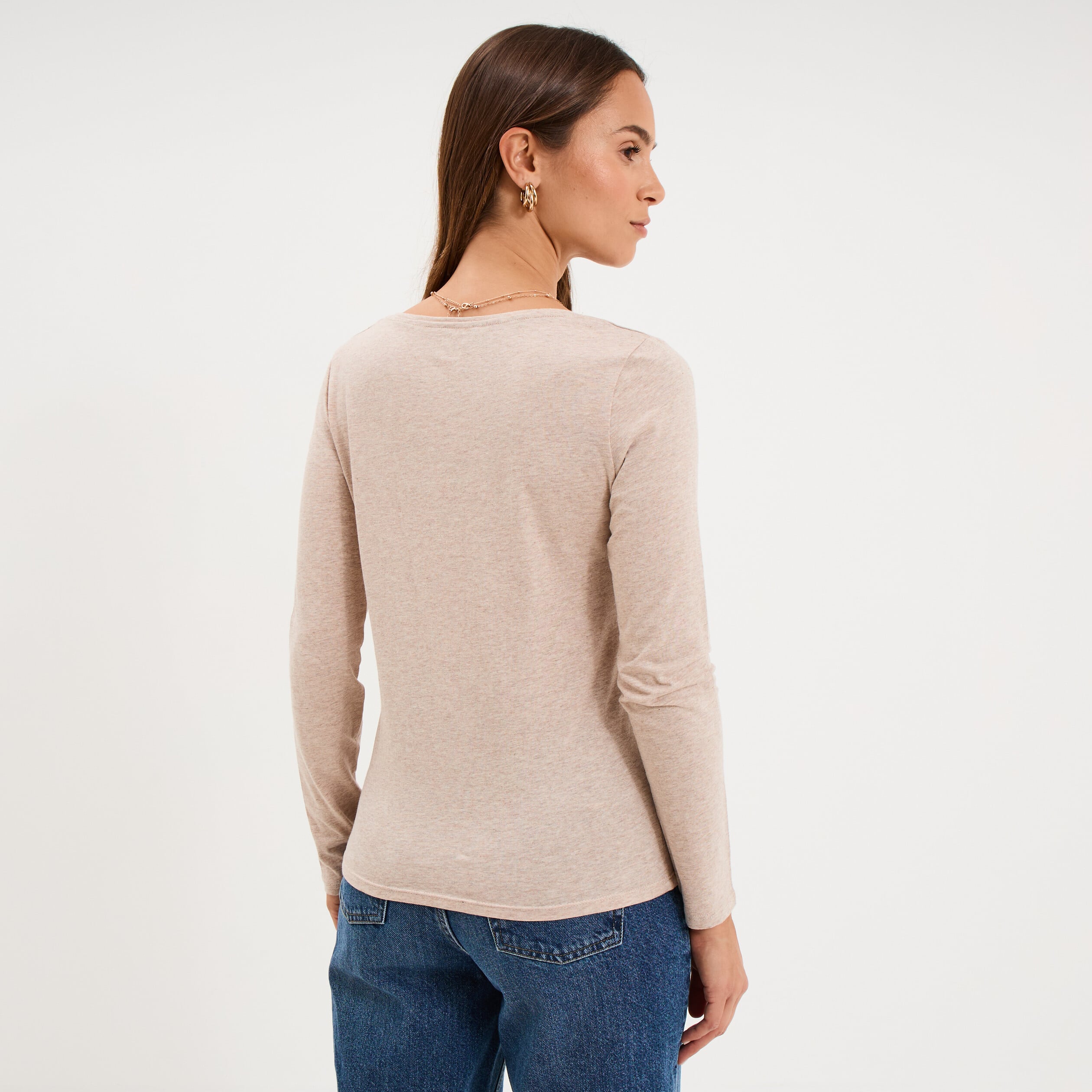 T-shirt &agrave; manches longues beige femme