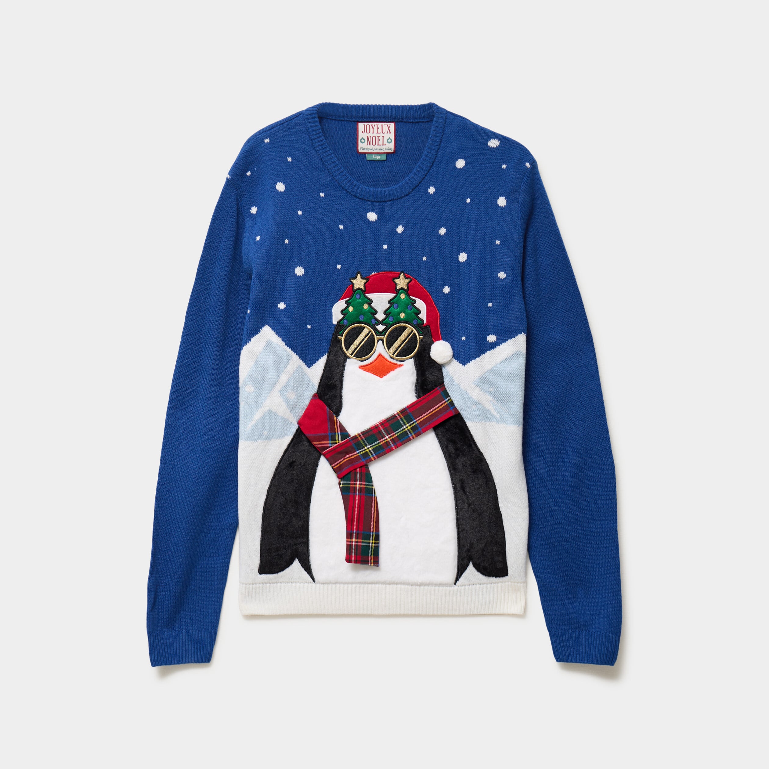 Pull de No&euml;l col rond bleu homme