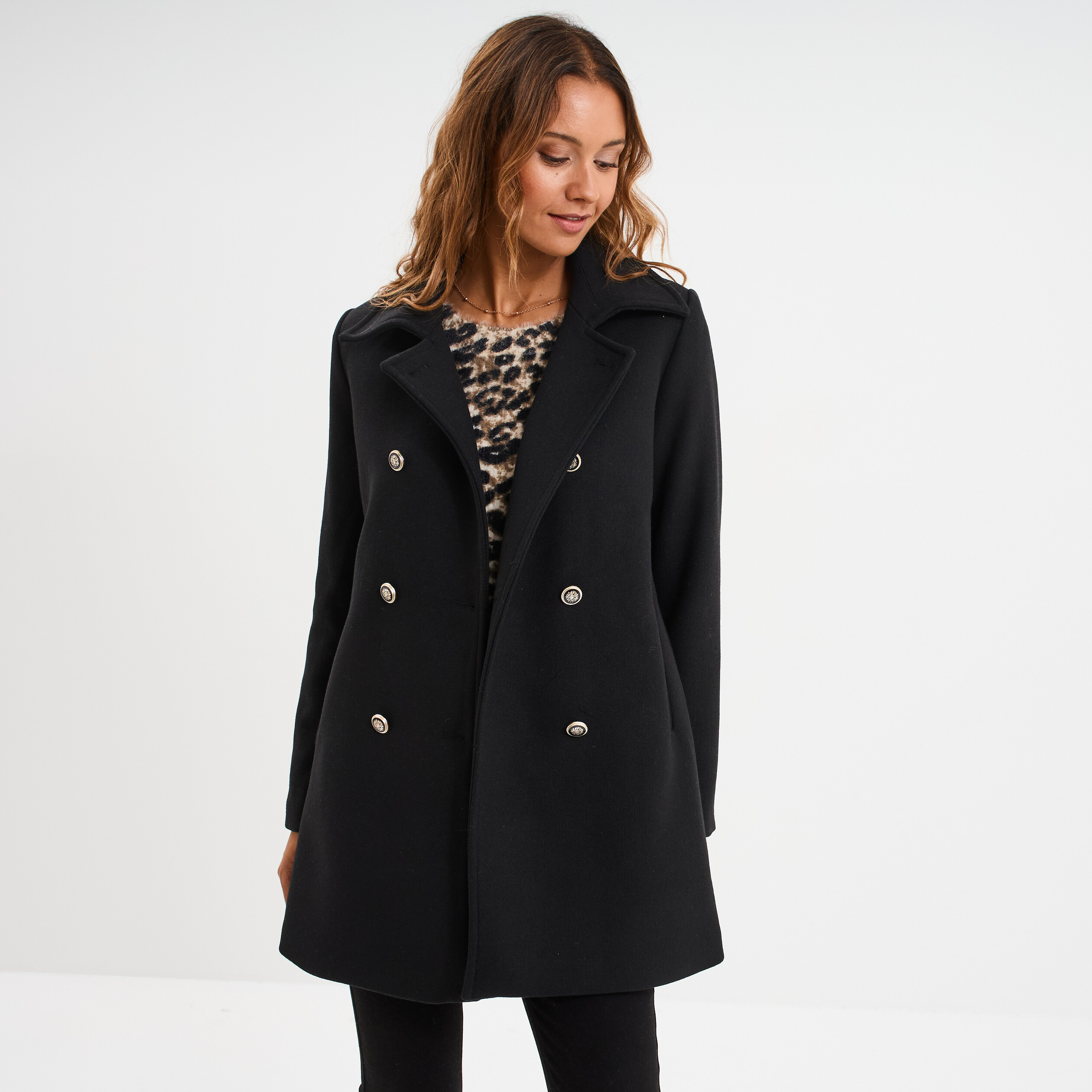 manteau caban double boutonnage noir femme Manteau caban double boutonnage noir femme