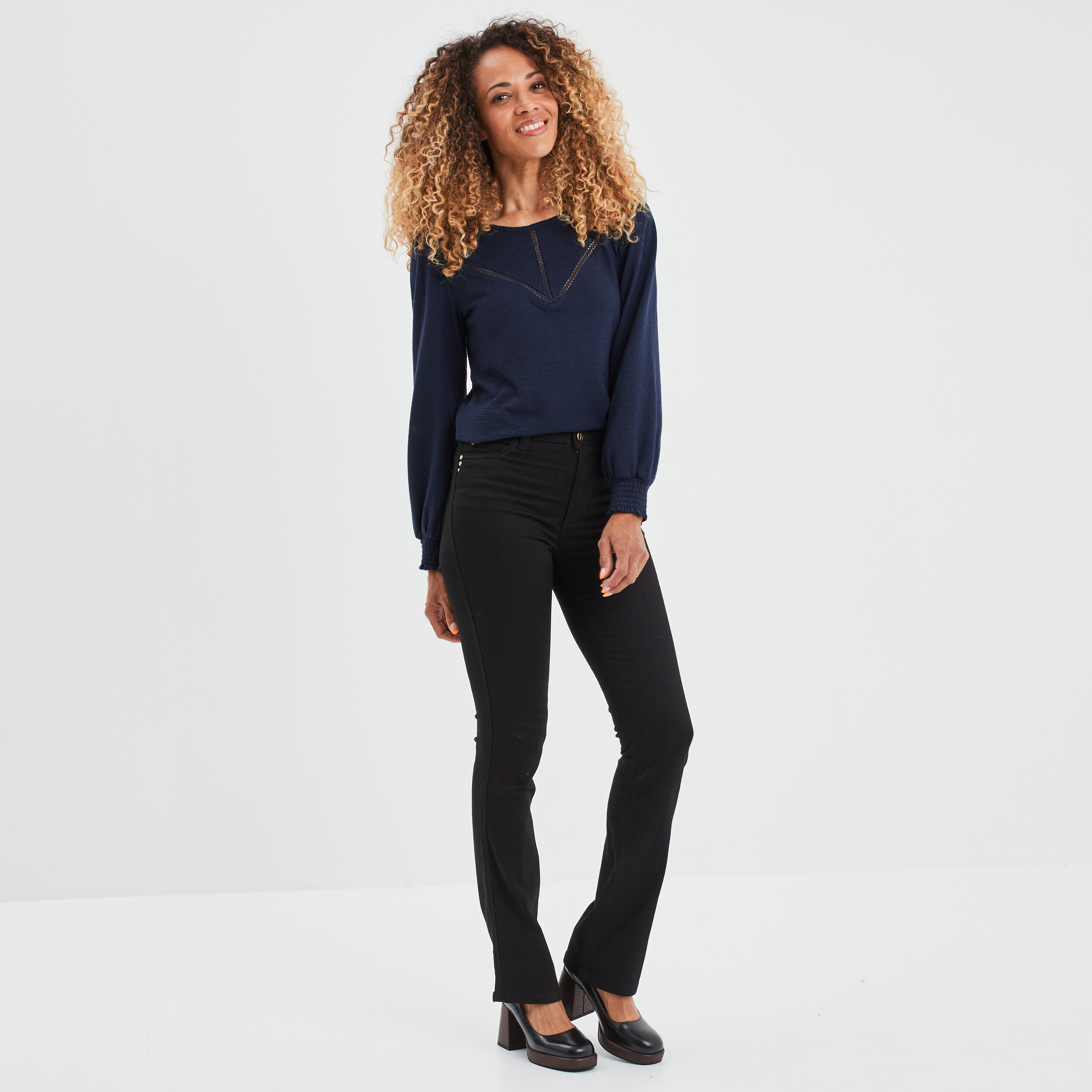 T-shirt avec bandes macramé Creeks bleu marine femme