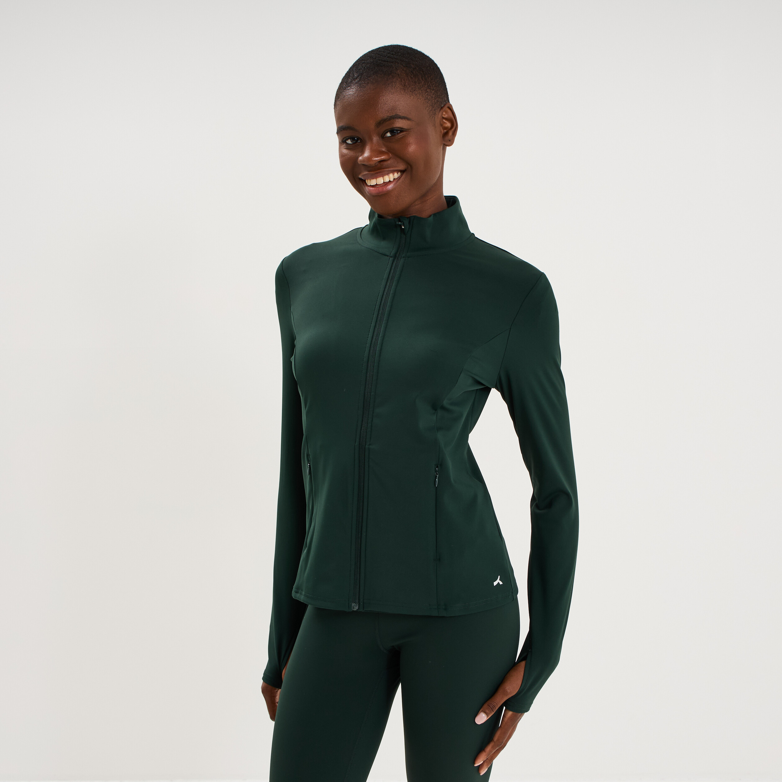 Veste de sport ajust&eacute;e avec fermeture vert fonc&eacute; femme
