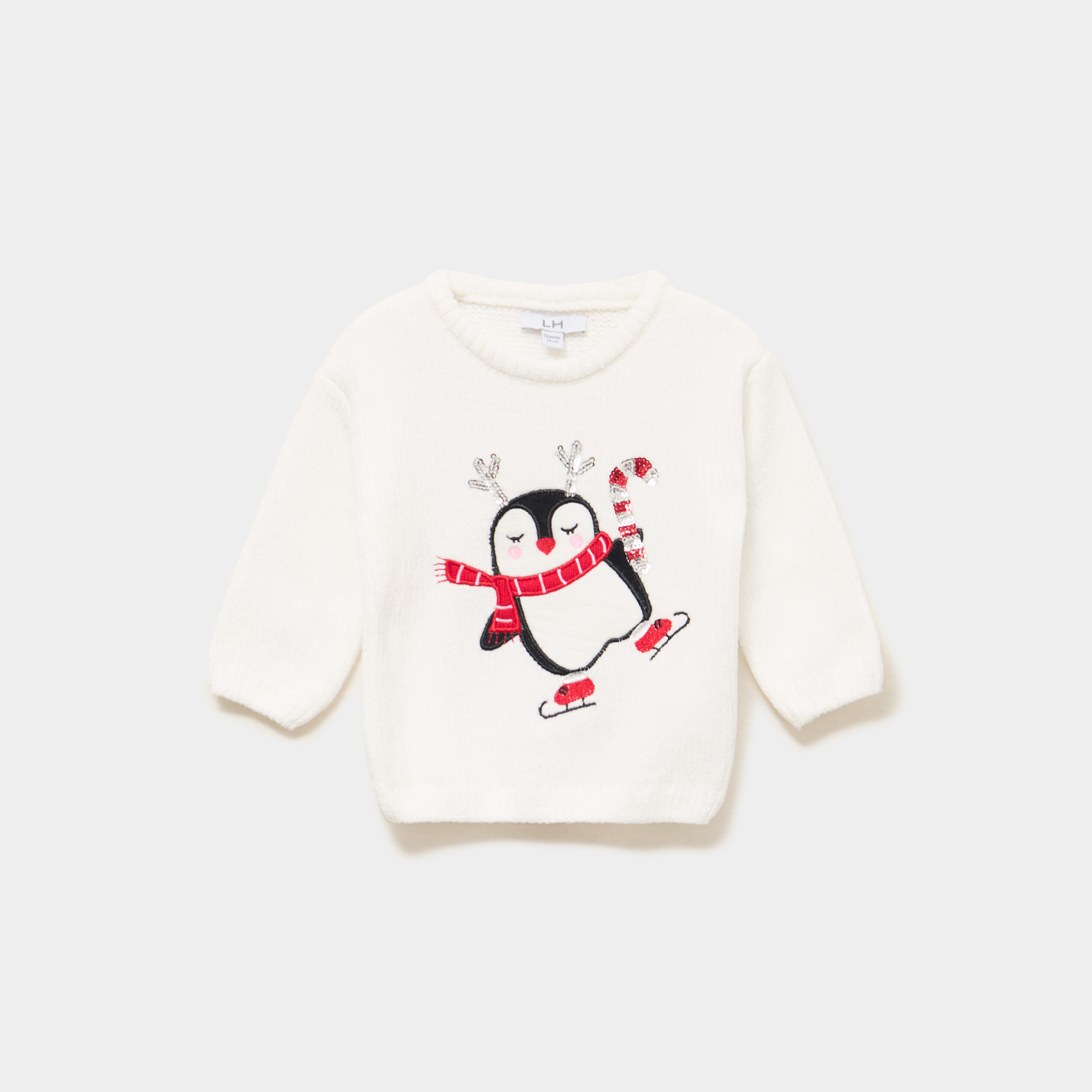 Pull de No&euml;l &agrave; sequins blanc b&eacute;b&eacute; fille