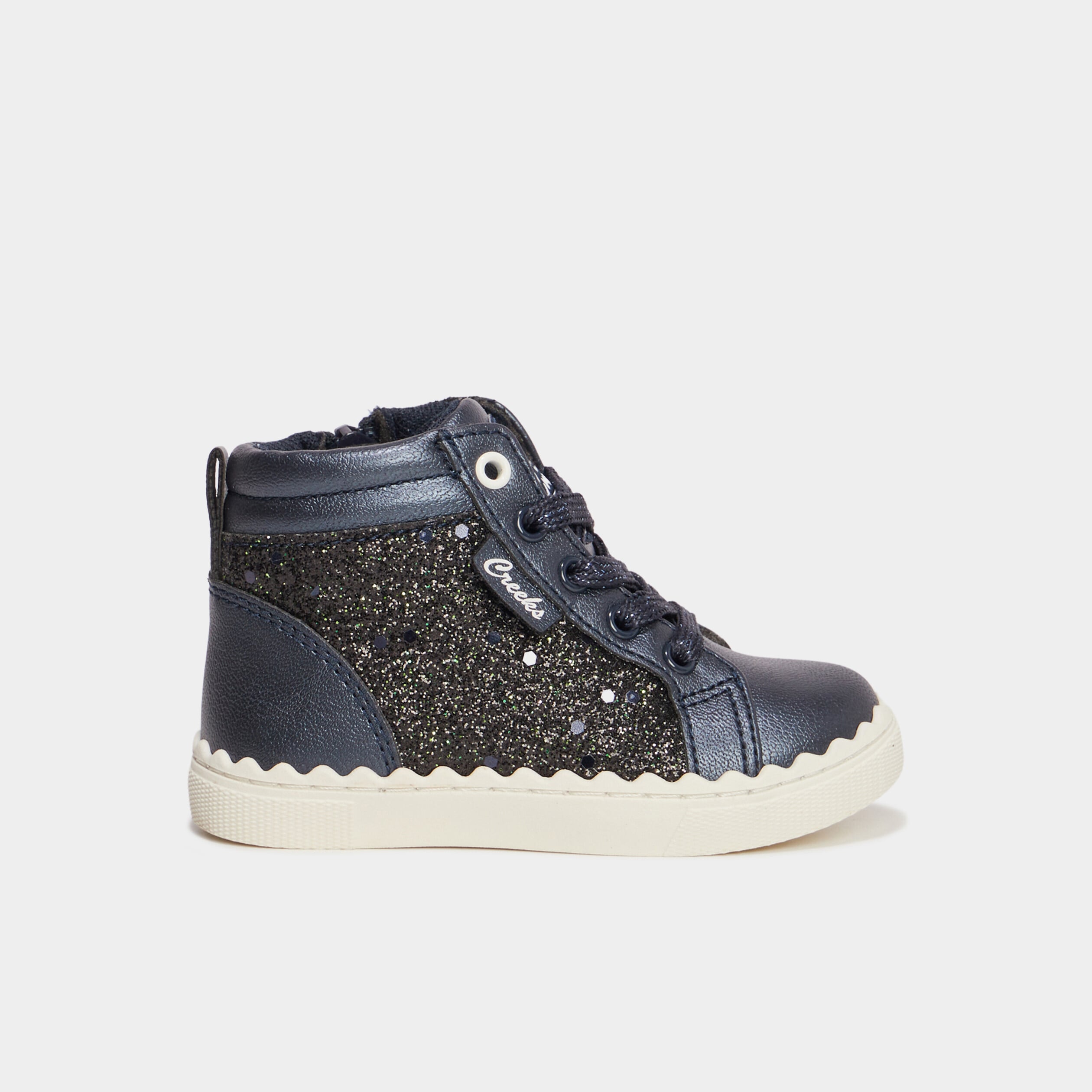 Baskets montantes zipp&eacute;es bleu marine b&eacute;b&eacute; fille