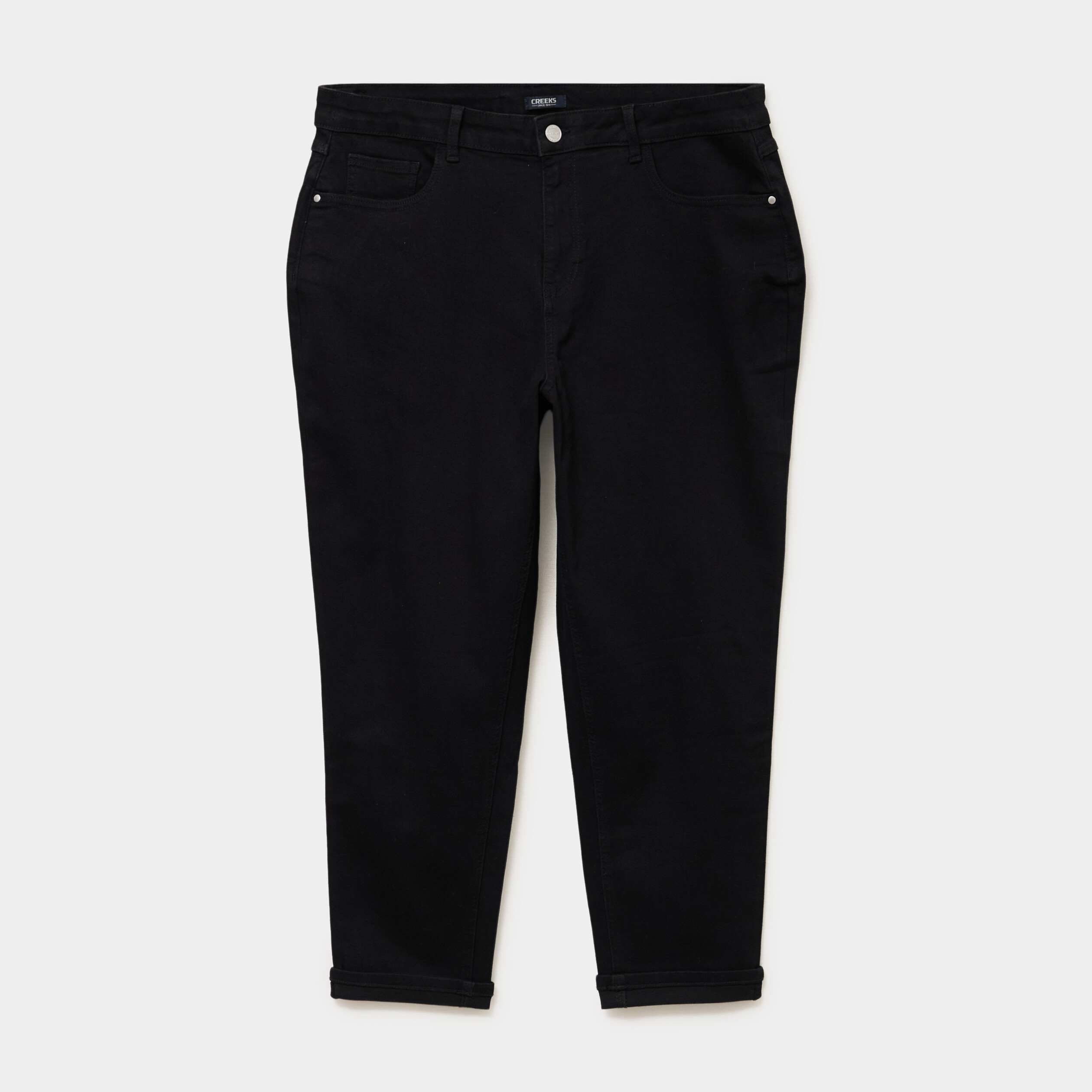 Jeans mom cropped taille haute denim noir femme grande taille