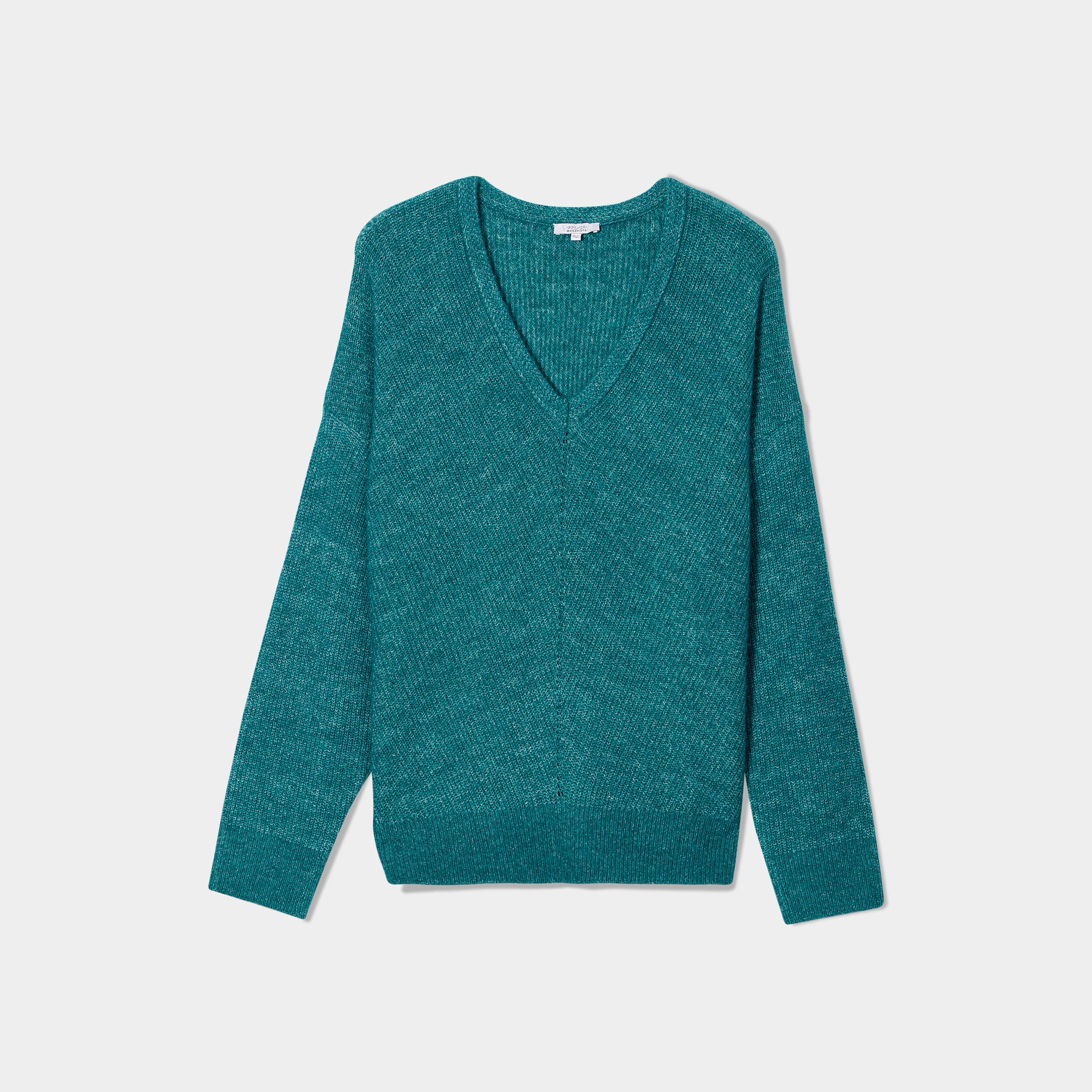 Pull manches chauves-souris col en V bleu canard femme grande taille