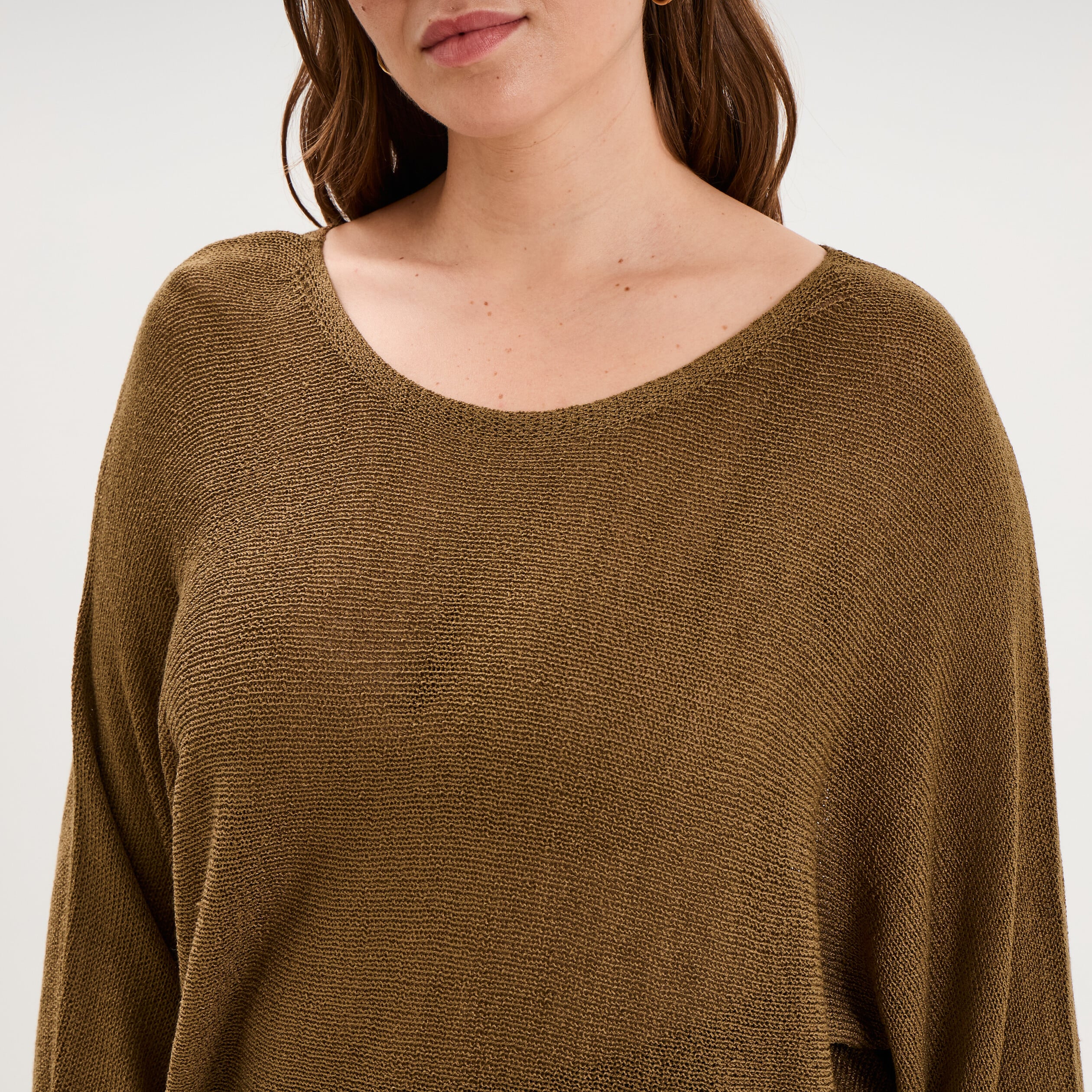 Pull manches longues col rond beige femme grande taille