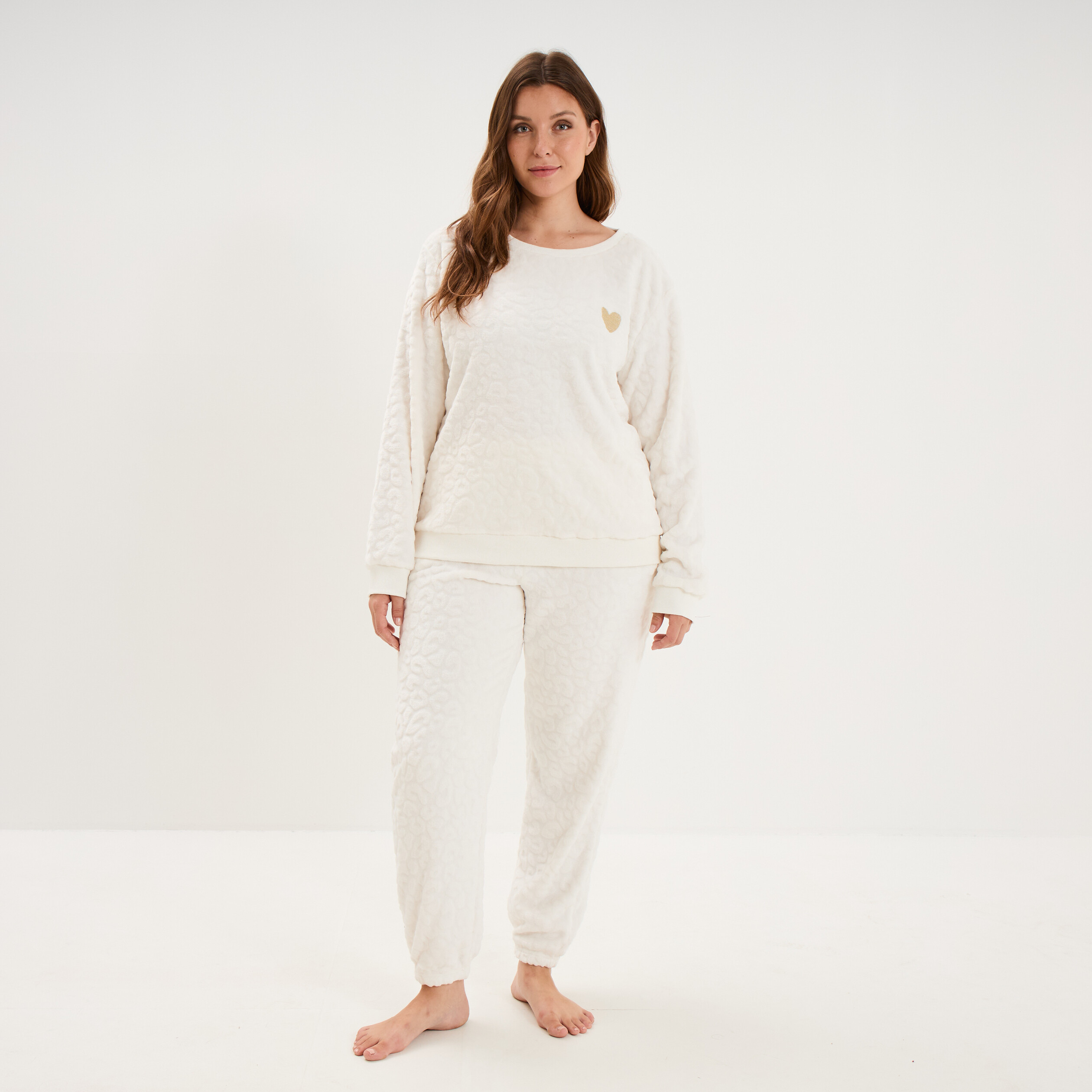 Ensemble pyjama velours sweat pantalon blanc femme grande taille