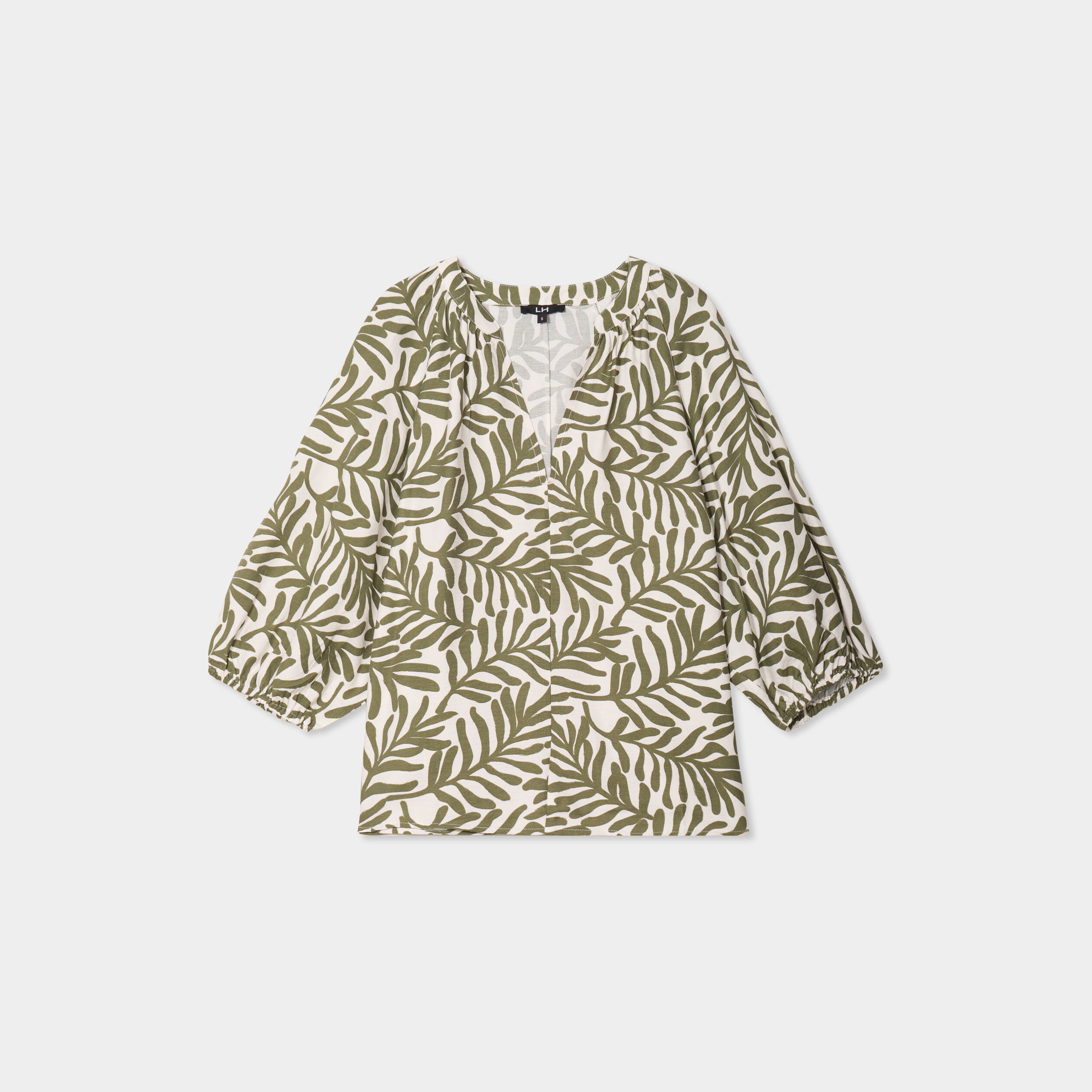 Blouse manches 3/4 ballons col tunisien blanc femme