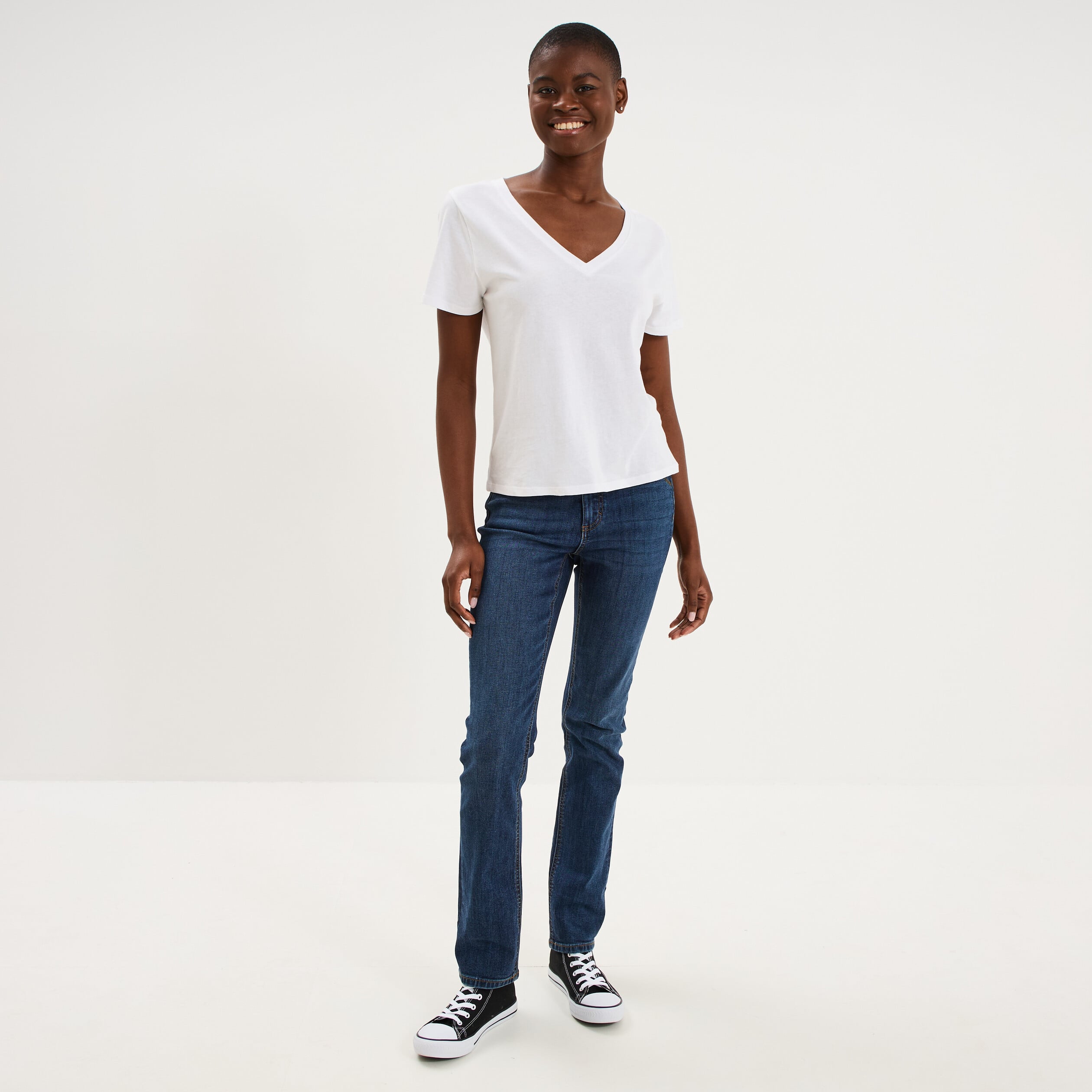 Jean denim droit en coton denim brut femme