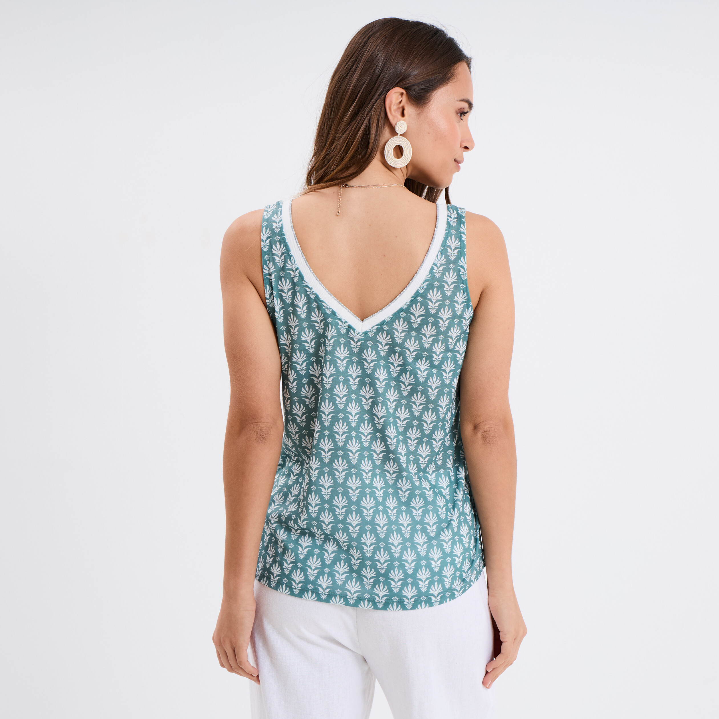 debardeur col en v bretelles fines vert turquoise femme Débardeur col en V bretelles fines vert turquoise femme