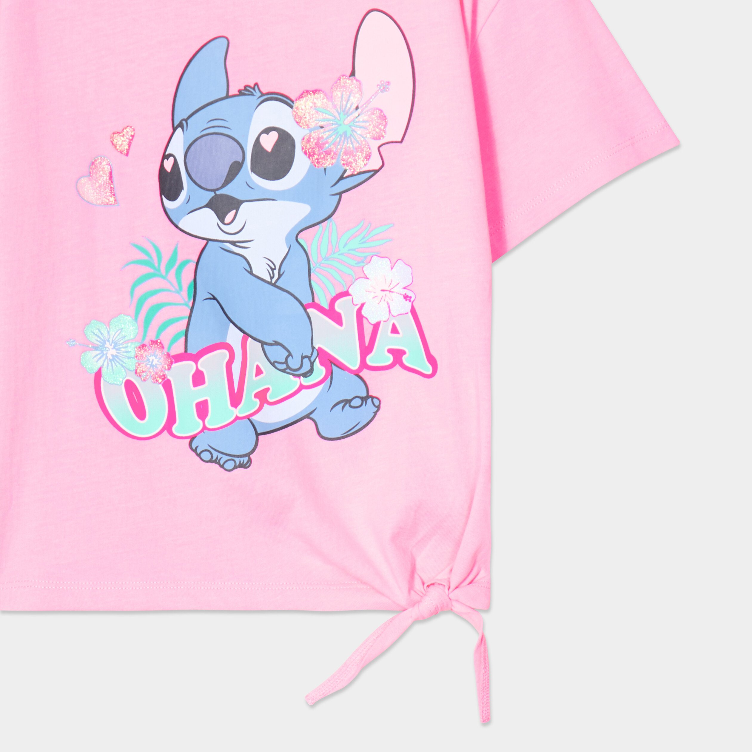 t shirt noue manches courtes stitch rose fille T-shirt noué manches courtes Stitch rose fille